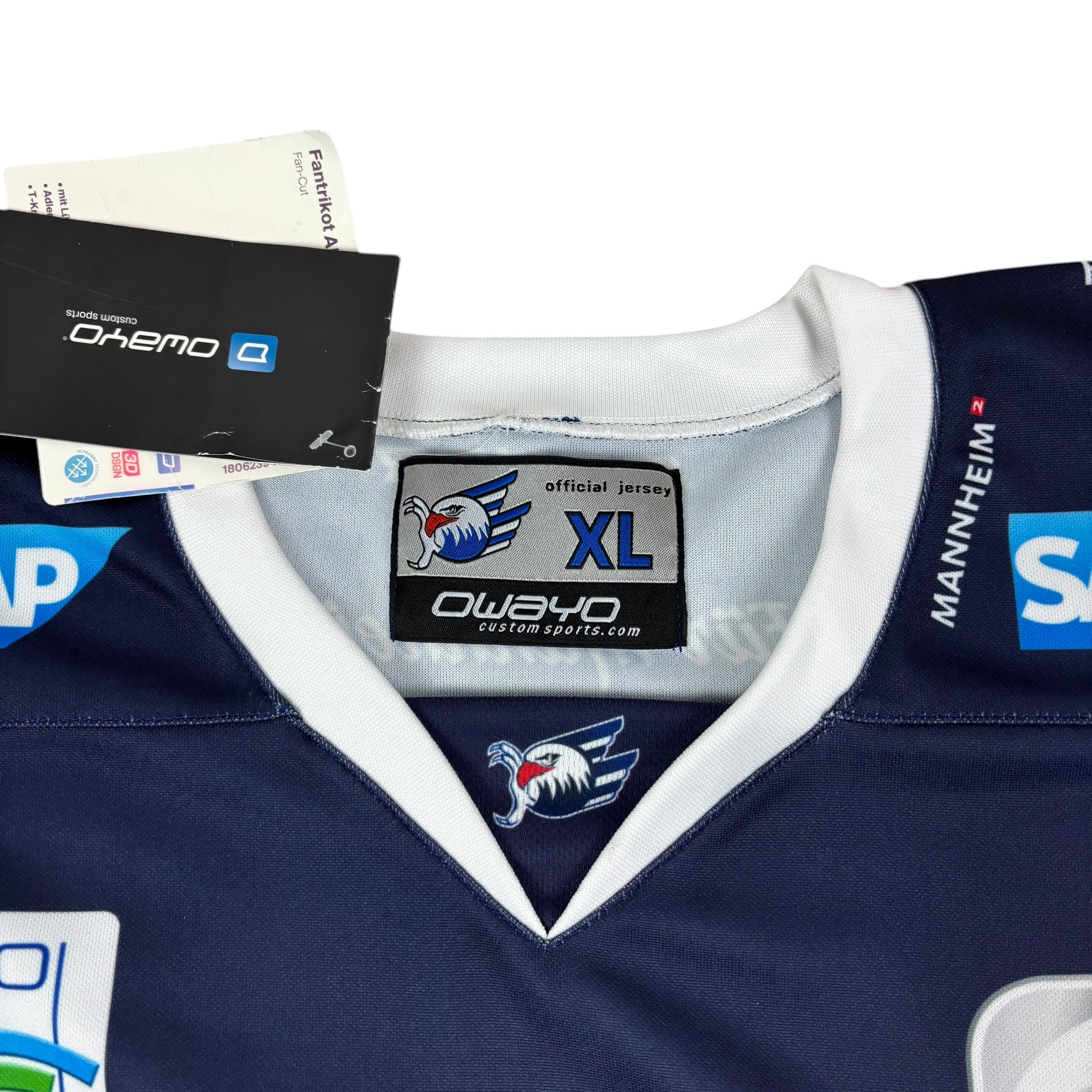 Owayo Adler Mannheim German Ice Hockey 2018/19 No.90 Adam Alternate Charity Jersey (XL)