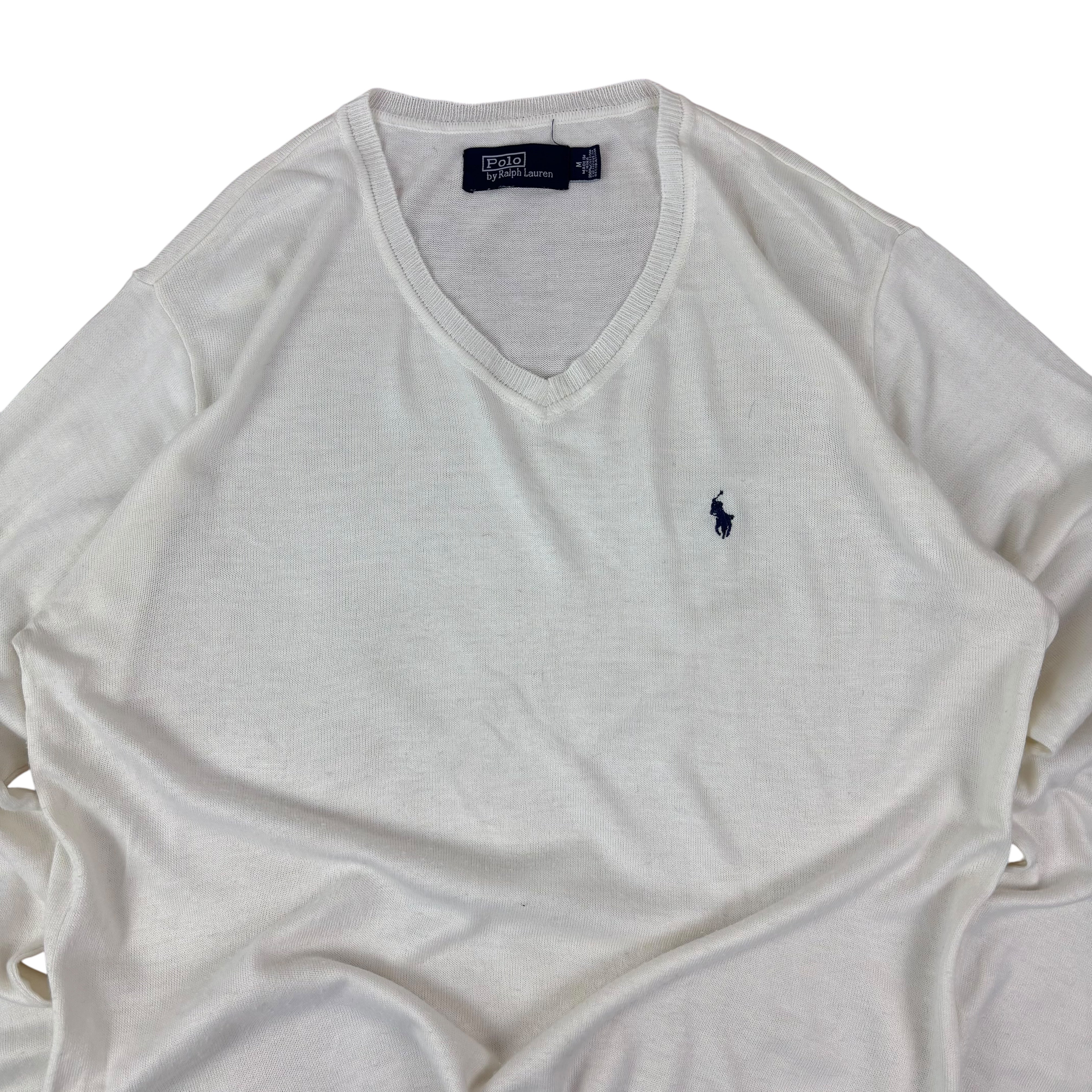Polo Ralph Lauren White Knitted V-Neck Sweater (M)