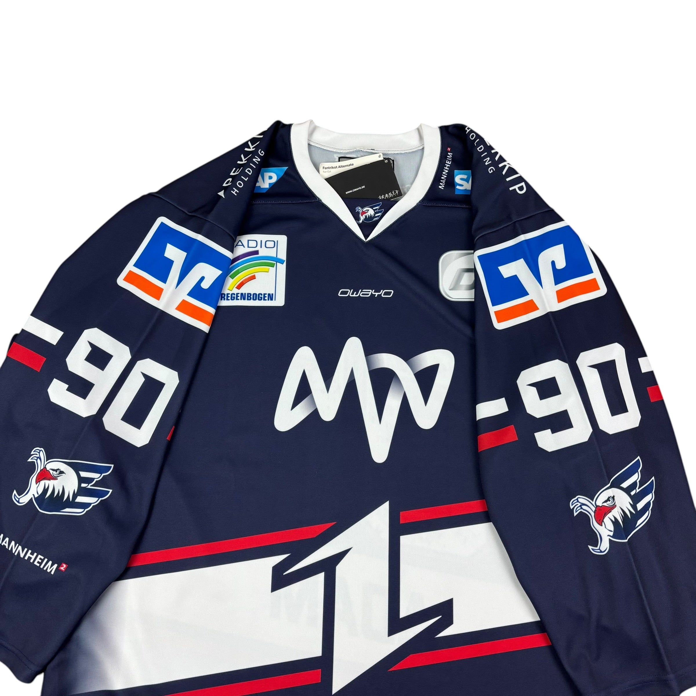 Owayo Adler Mannheim German Ice Hockey 2018/19 No.90 Adam Alternate Charity Jersey (XL)