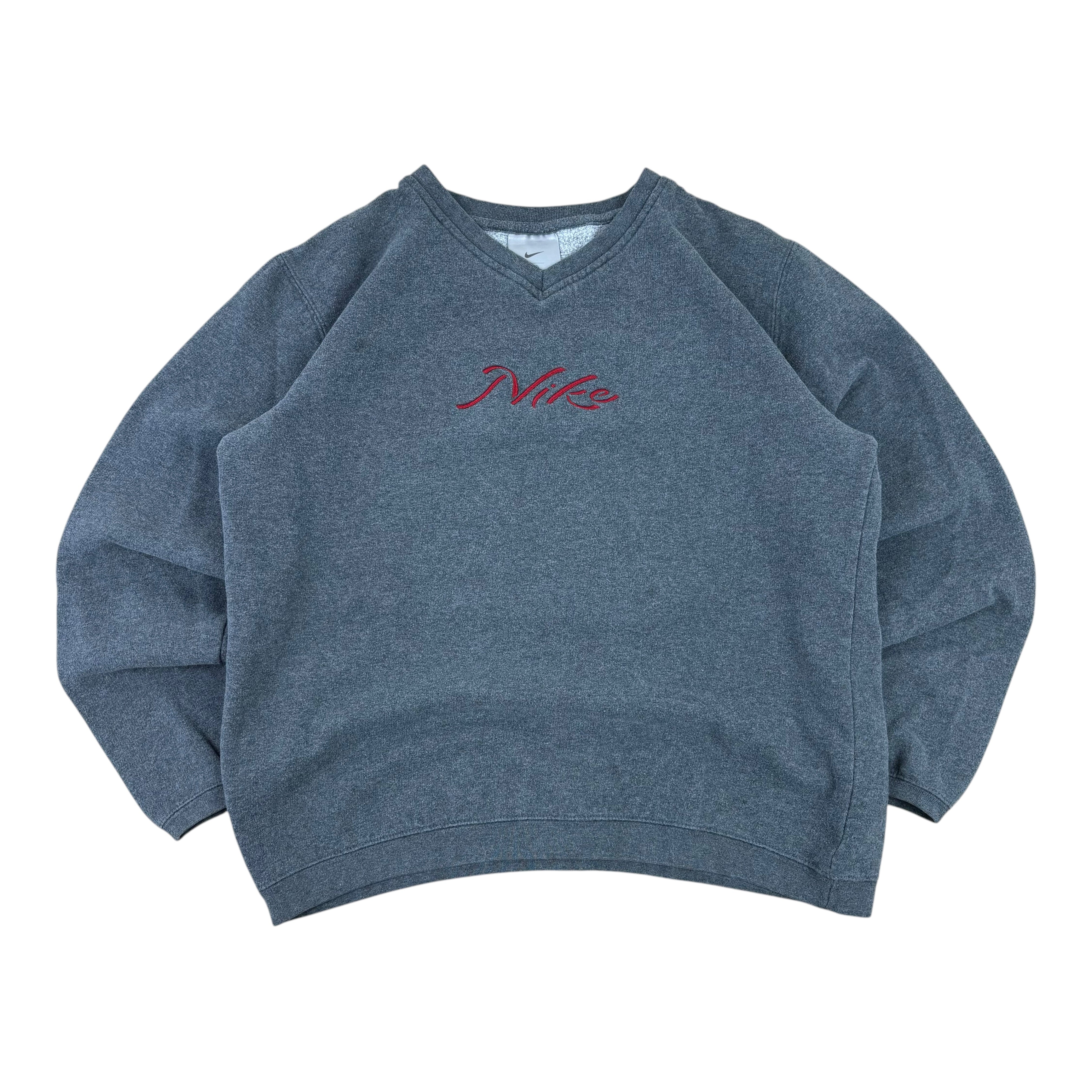 Nike Y2K Grey Script Sweater (Women’s M)