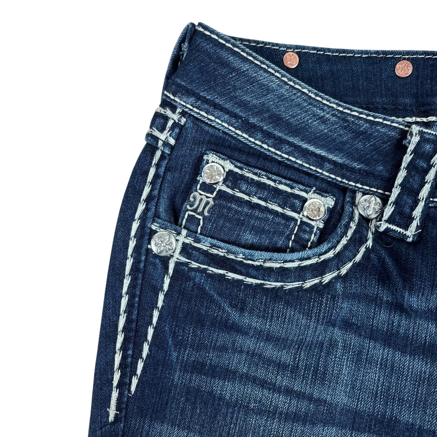 MissMe Y2K Distressed Boot-Cut Jeans (29”)