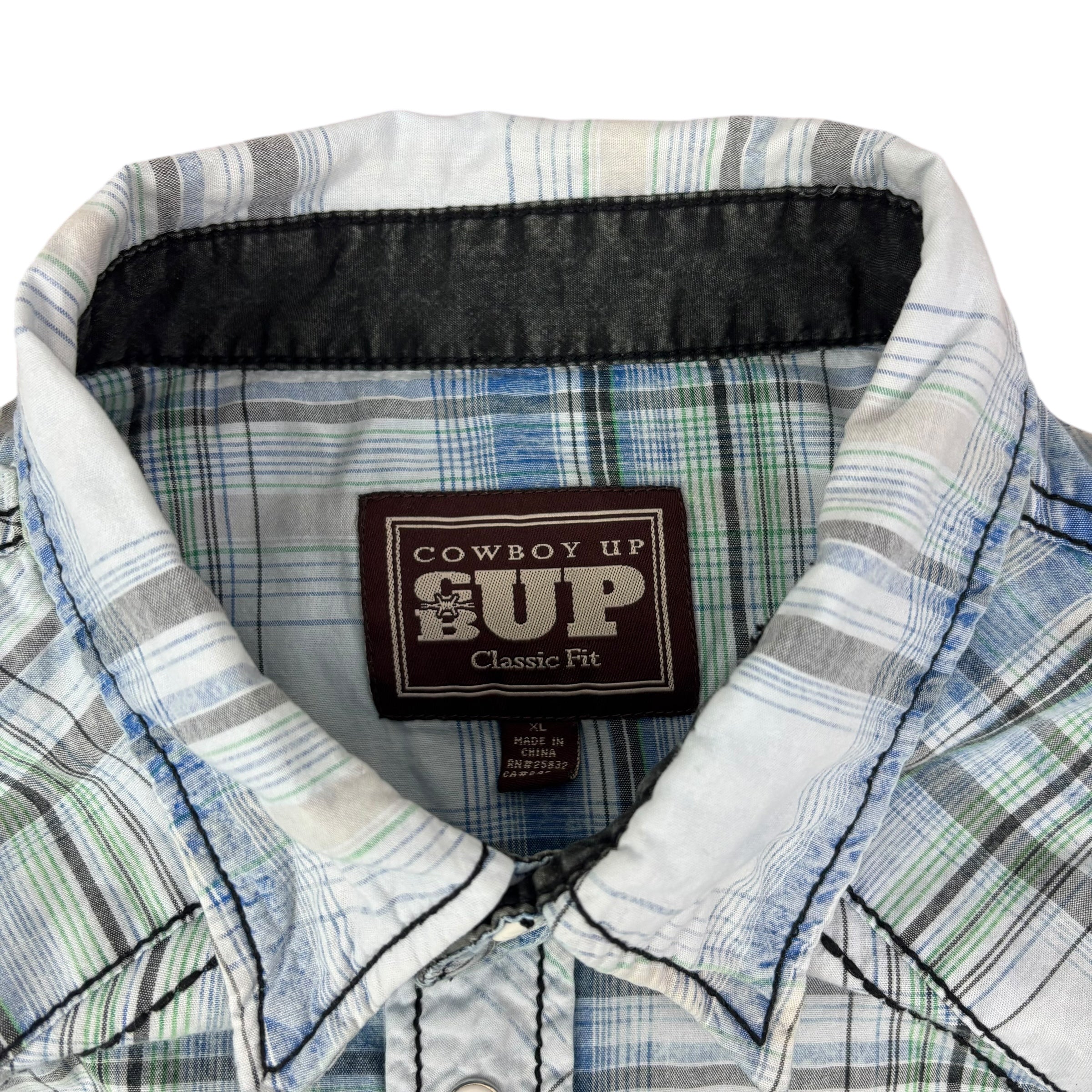Cowboy Up Pearl Snap Plaid Shirt (XL)