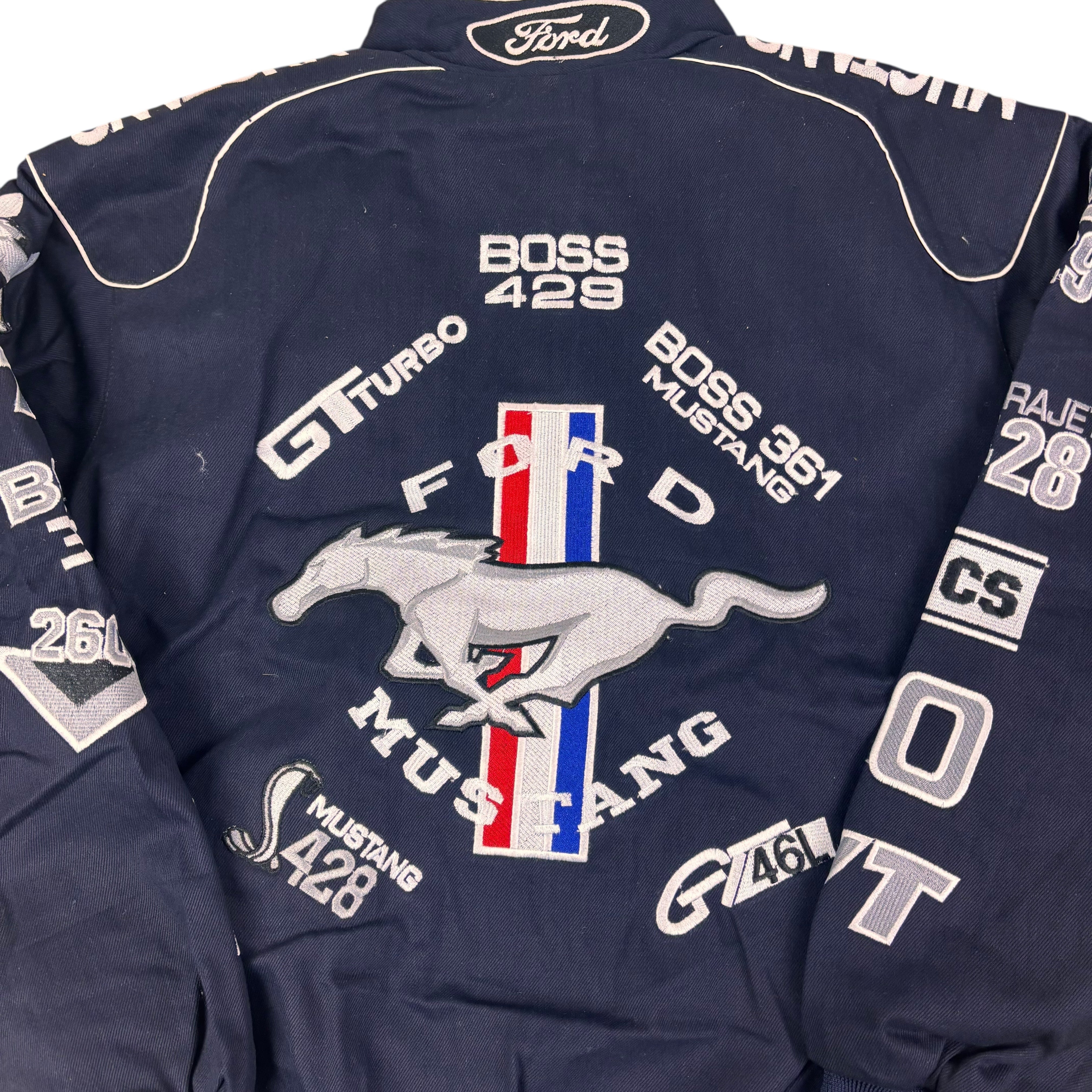 JHDesign Navy Ford Mustang NASCAR Racing Jacket (L)
