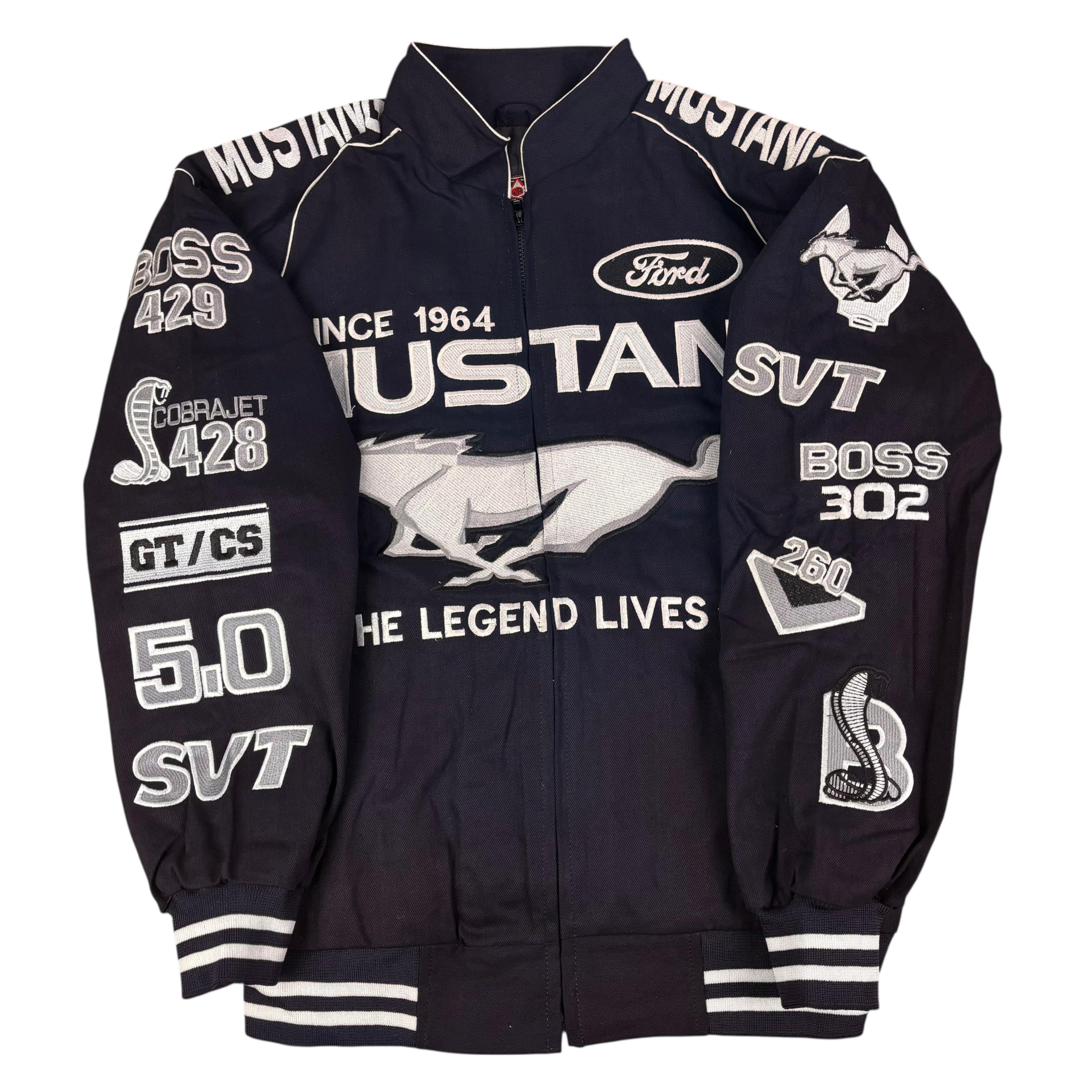 JHDesign Navy Ford Mustang NASCAR Racing Jacket (L)