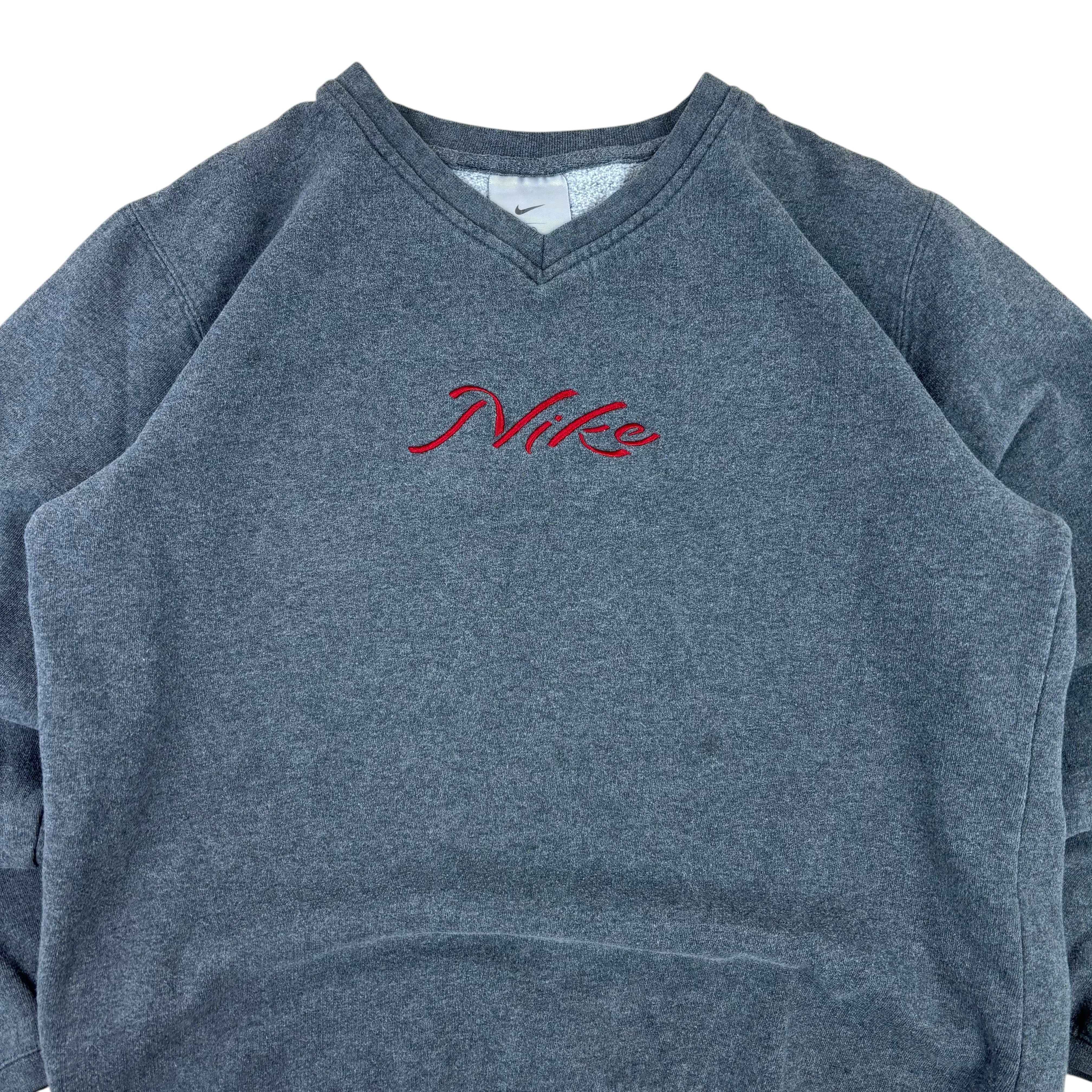 Nike Y2K Grey Script Sweater (Women’s M)