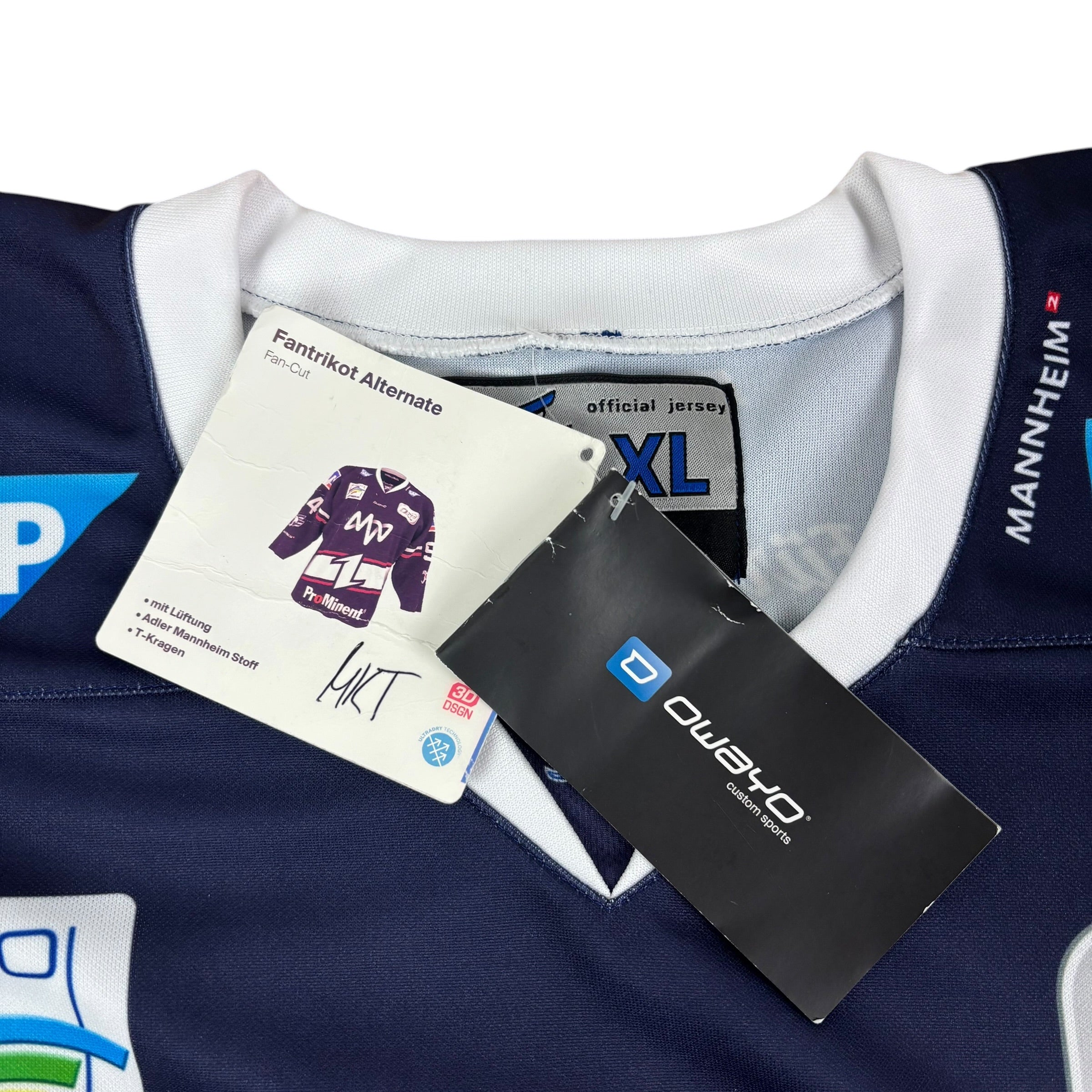 Owayo Adler Mannheim German Ice Hockey 2018/19 No.90 Adam Alternate Charity Jersey (XL)