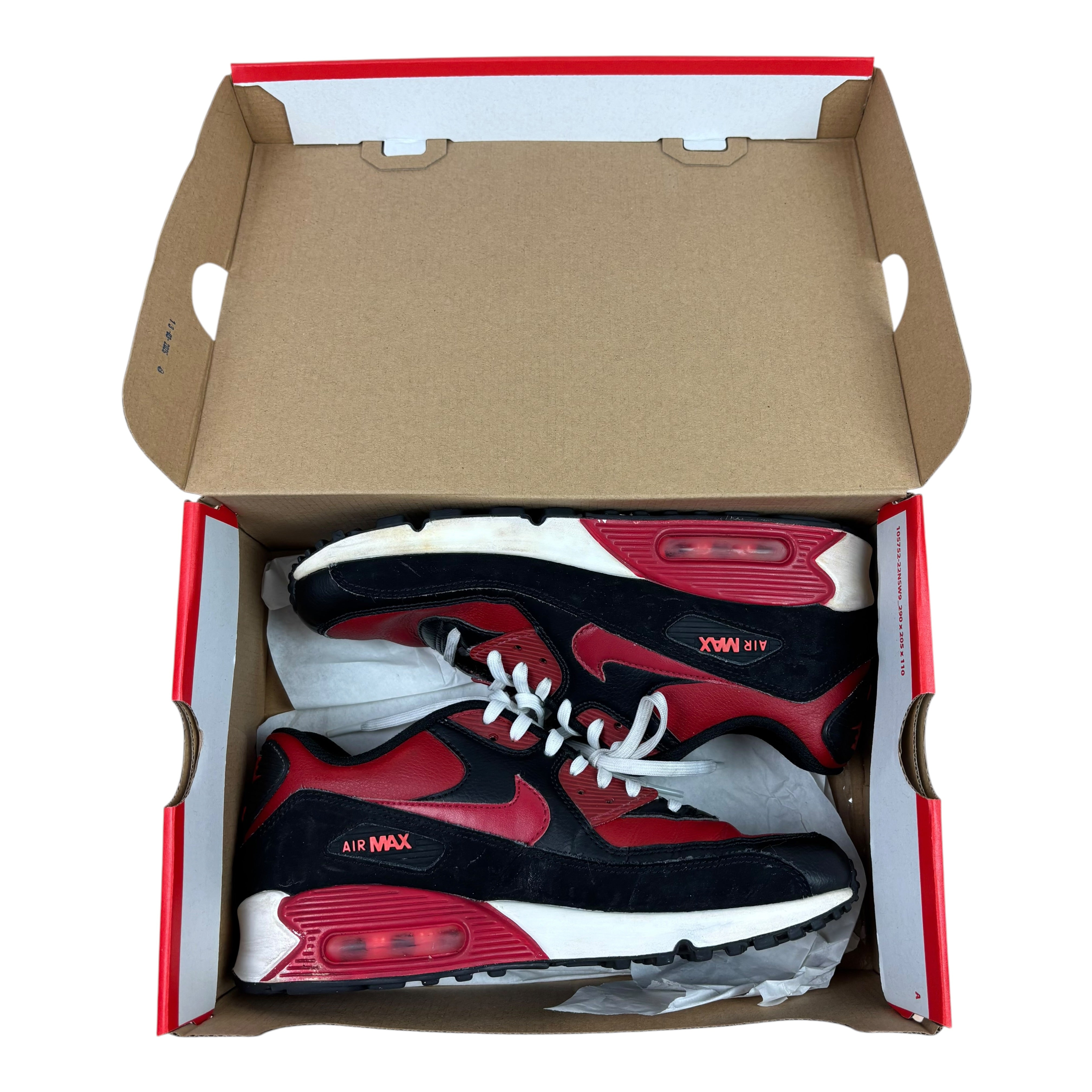Nike AirMax90 LTR Black Red Trainers (UK6)