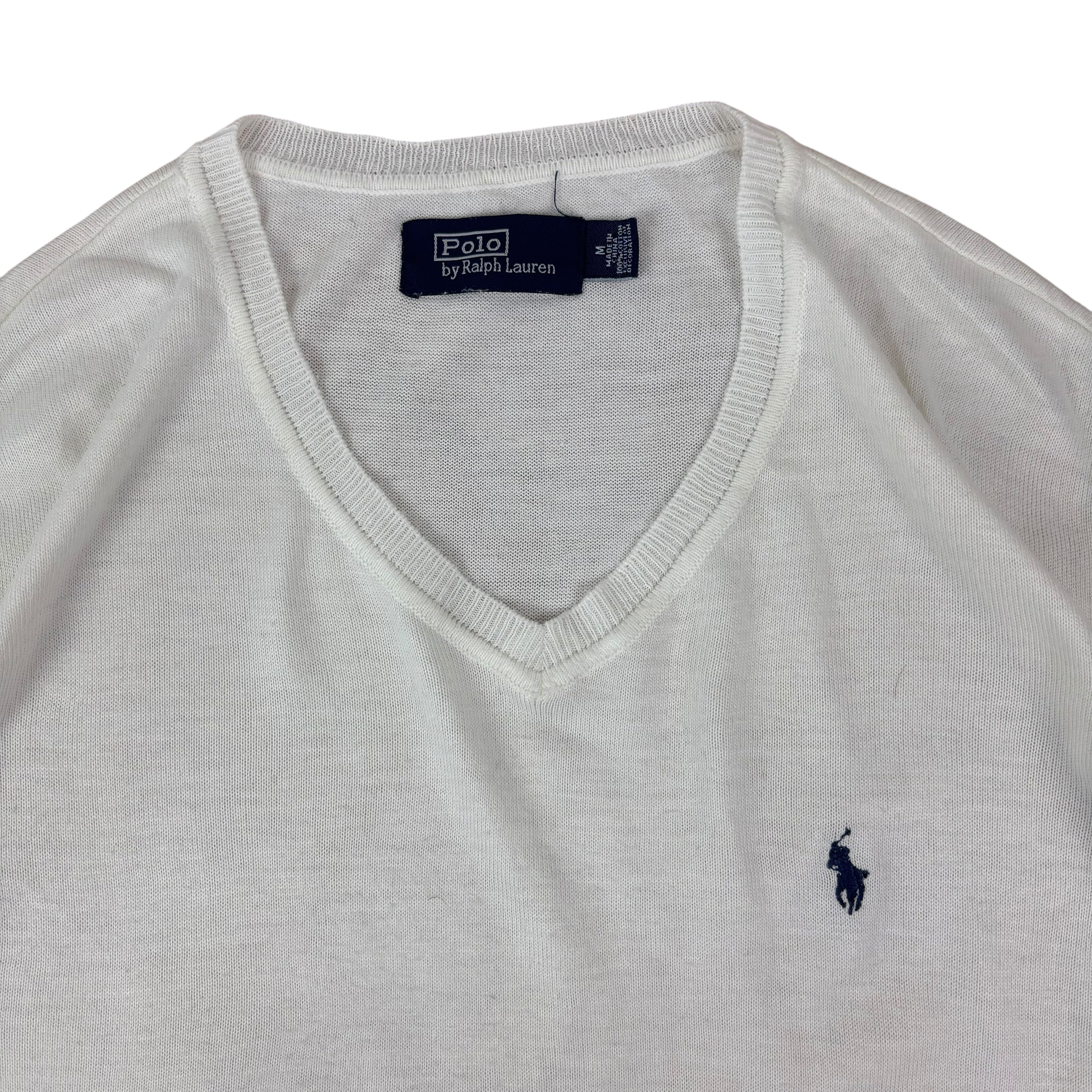 Polo Ralph Lauren White Knitted V-Neck Sweater (M)