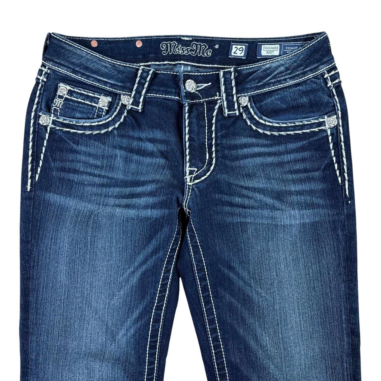MissMe Y2K Distressed Boot-Cut Jeans (29”)