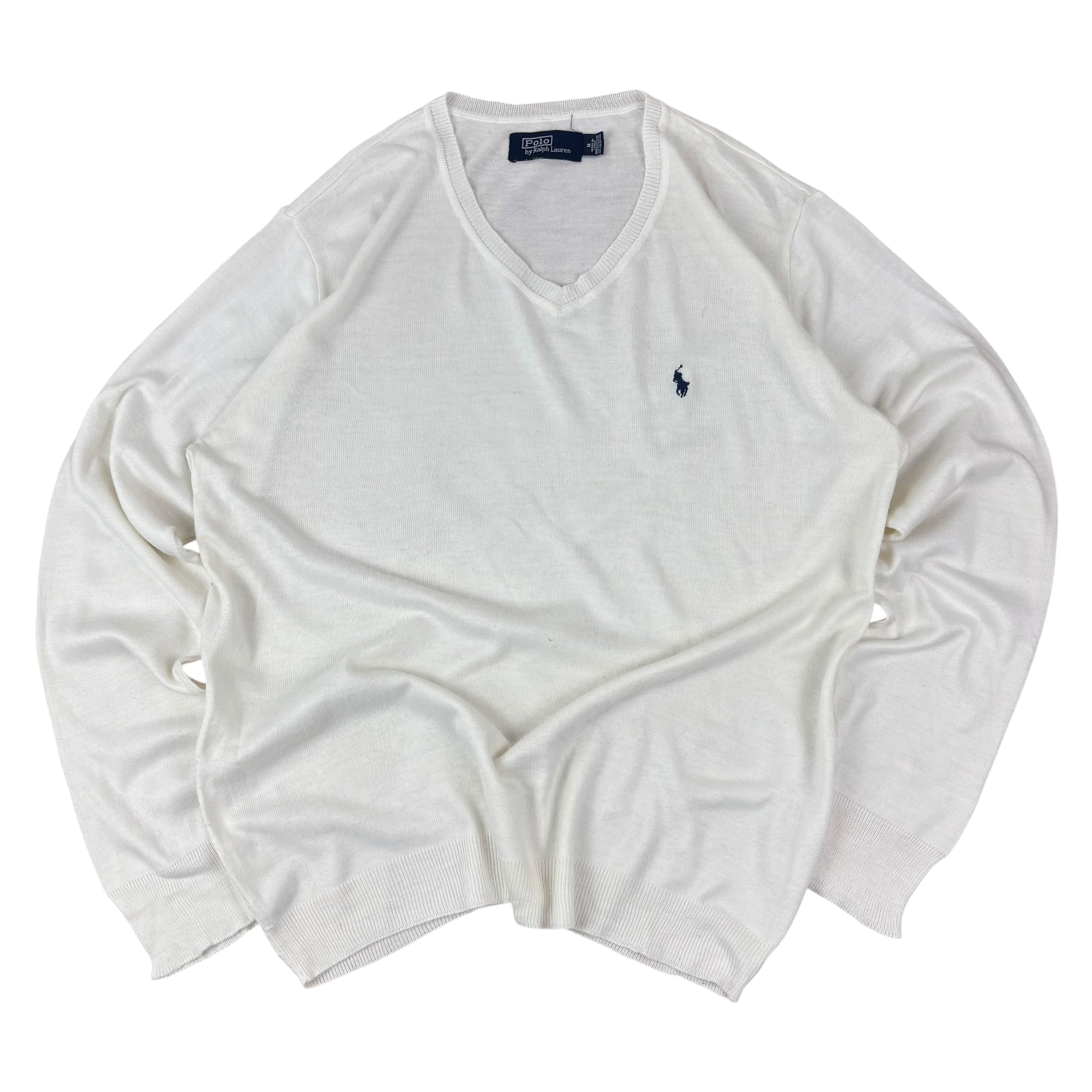 Polo Ralph Lauren White Knitted V-Neck Sweater (M)