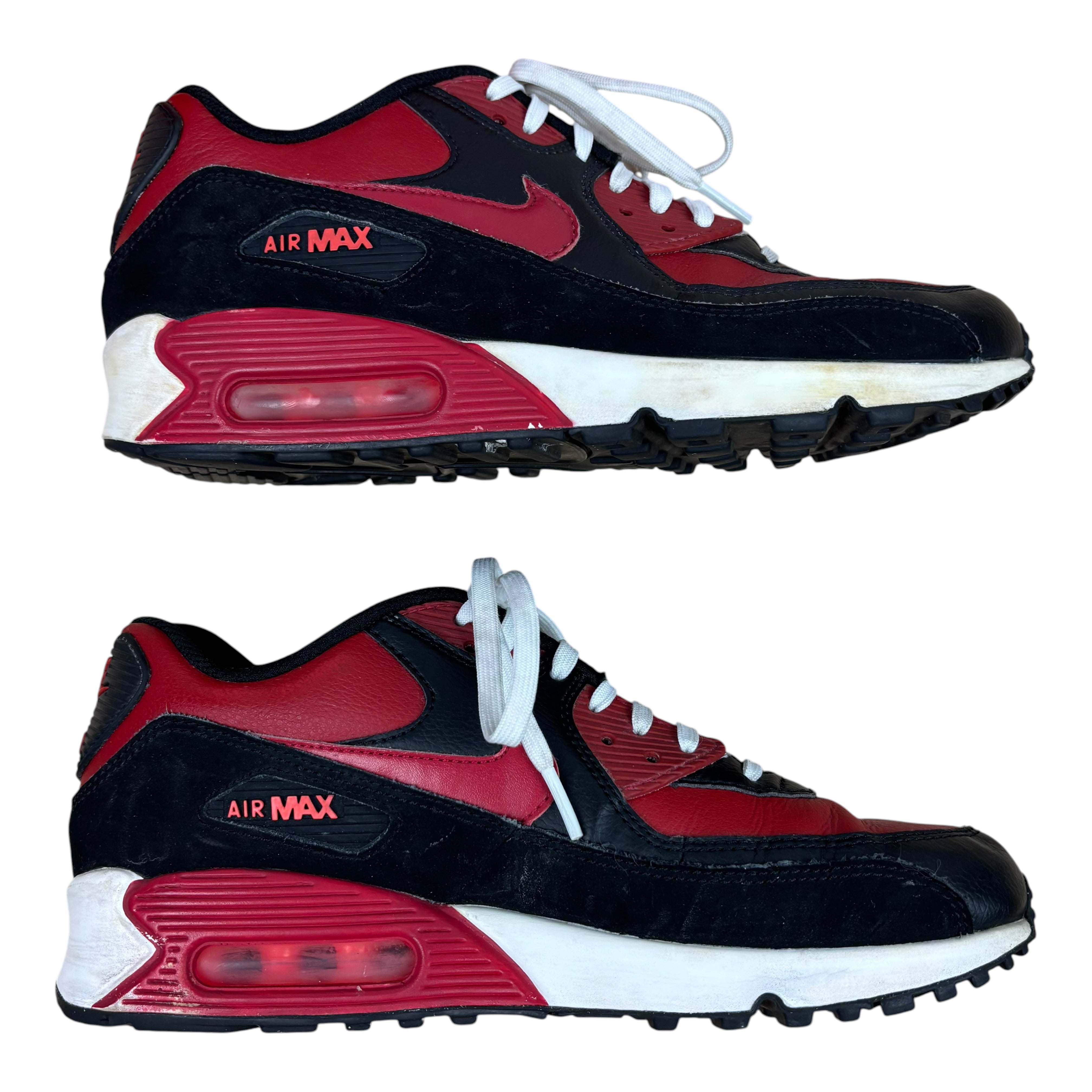 Nike AirMax90 LTR Black Red Trainers (UK6)
