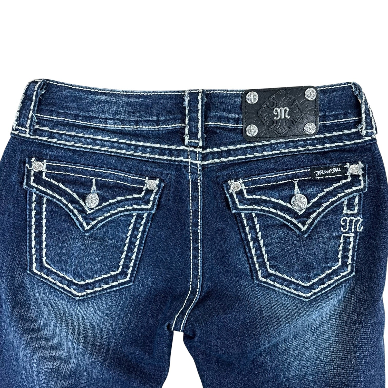 MissMe Y2K Distressed Boot-Cut Jeans (29”)