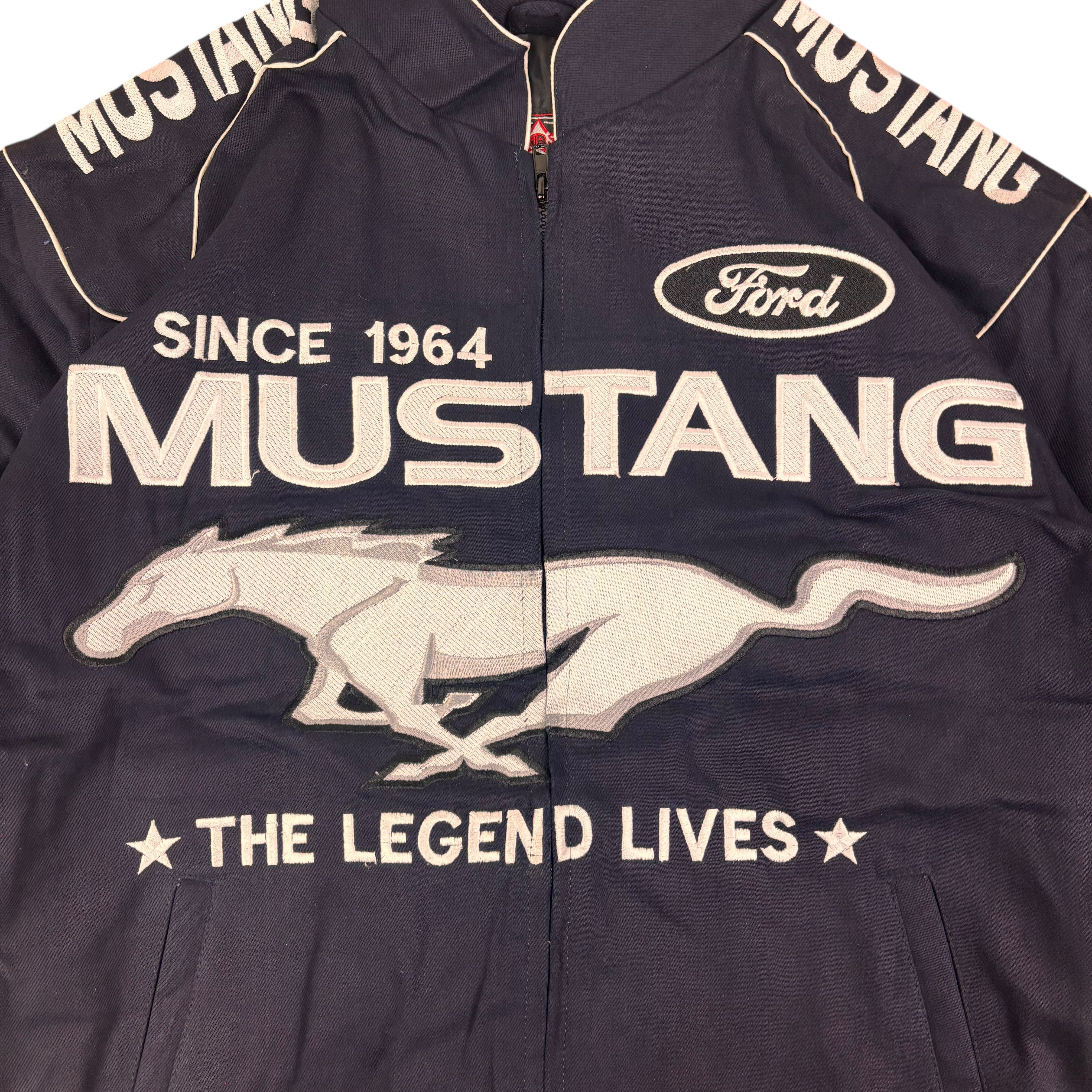 JHDesign Navy Ford Mustang NASCAR Racing Jacket (L)