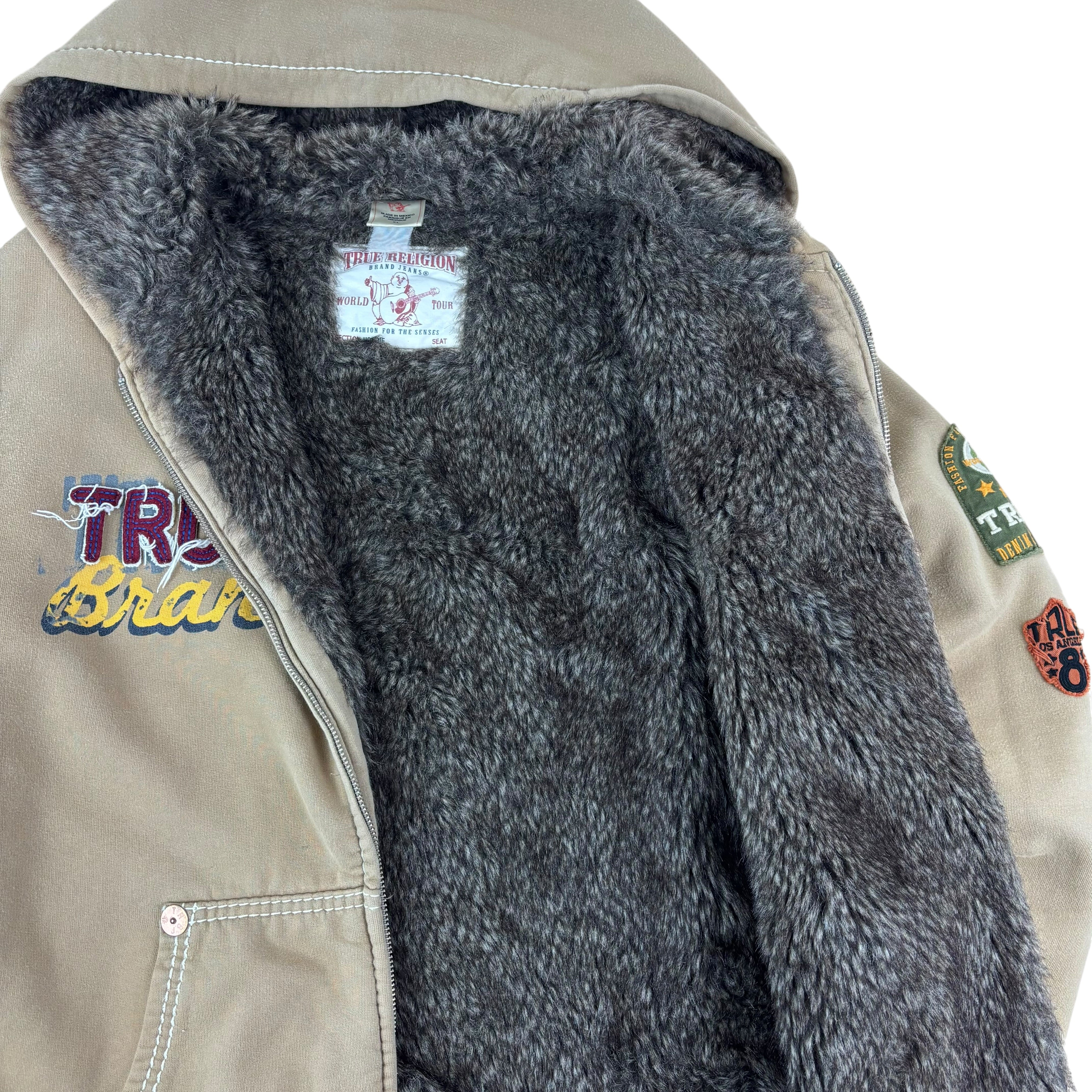True Religion Y2K Contrast Stitch Faux-Fur Lined Hoodie (XL)