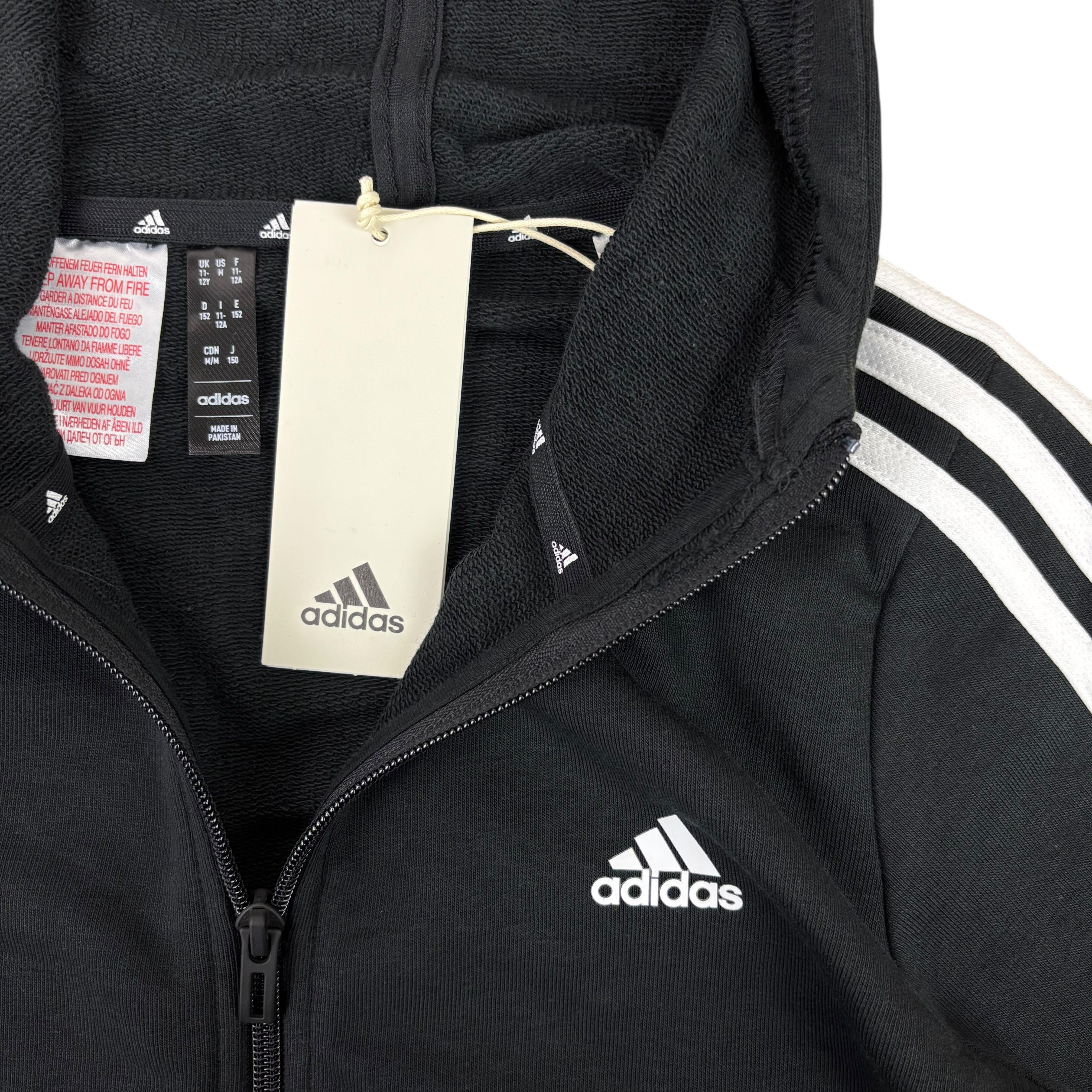 Adidas Black Zip-Up Logo Hoodie BNWT (11-12yrs)
