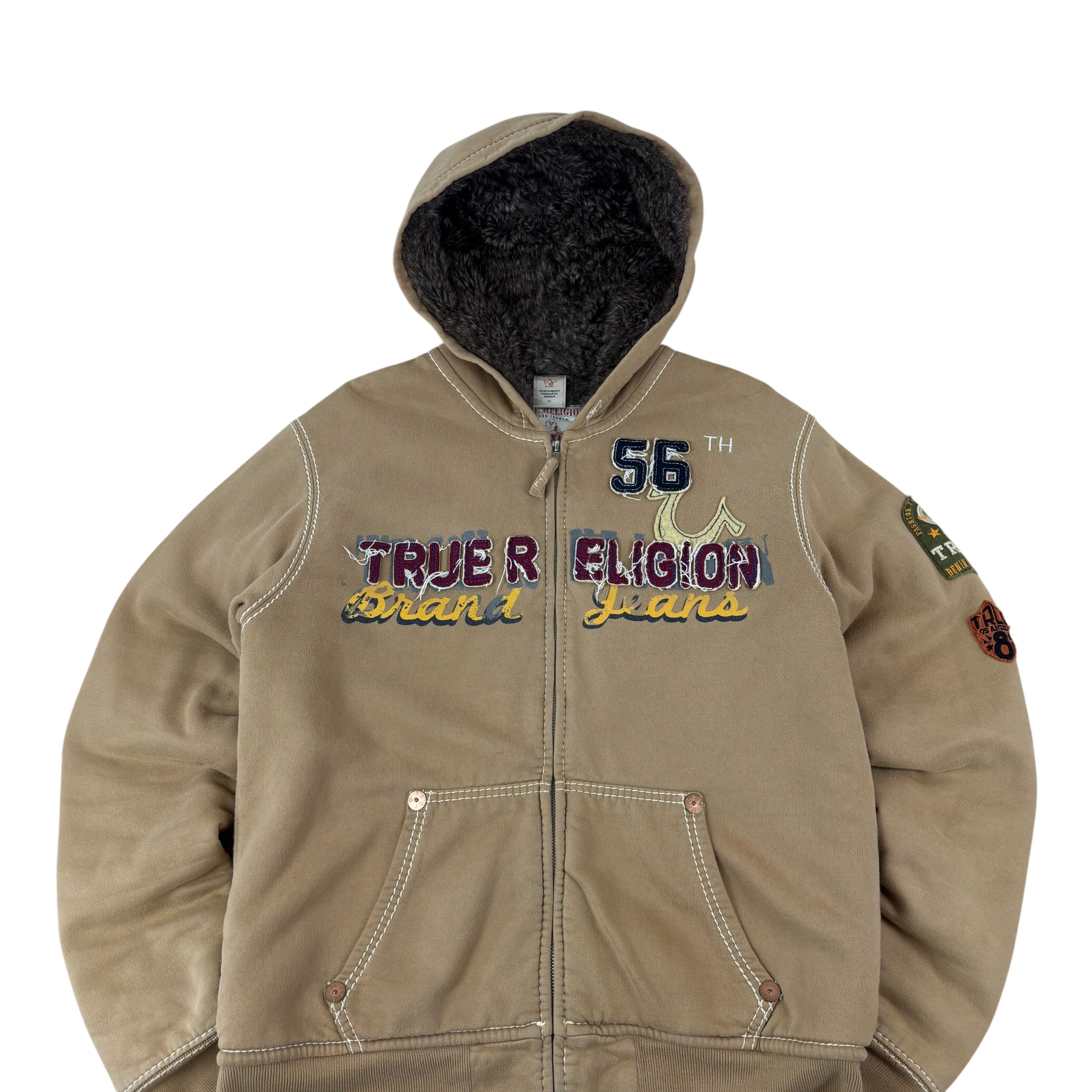 True Religion Y2K Contrast Stitch Faux-Fur Lined Hoodie (XL)