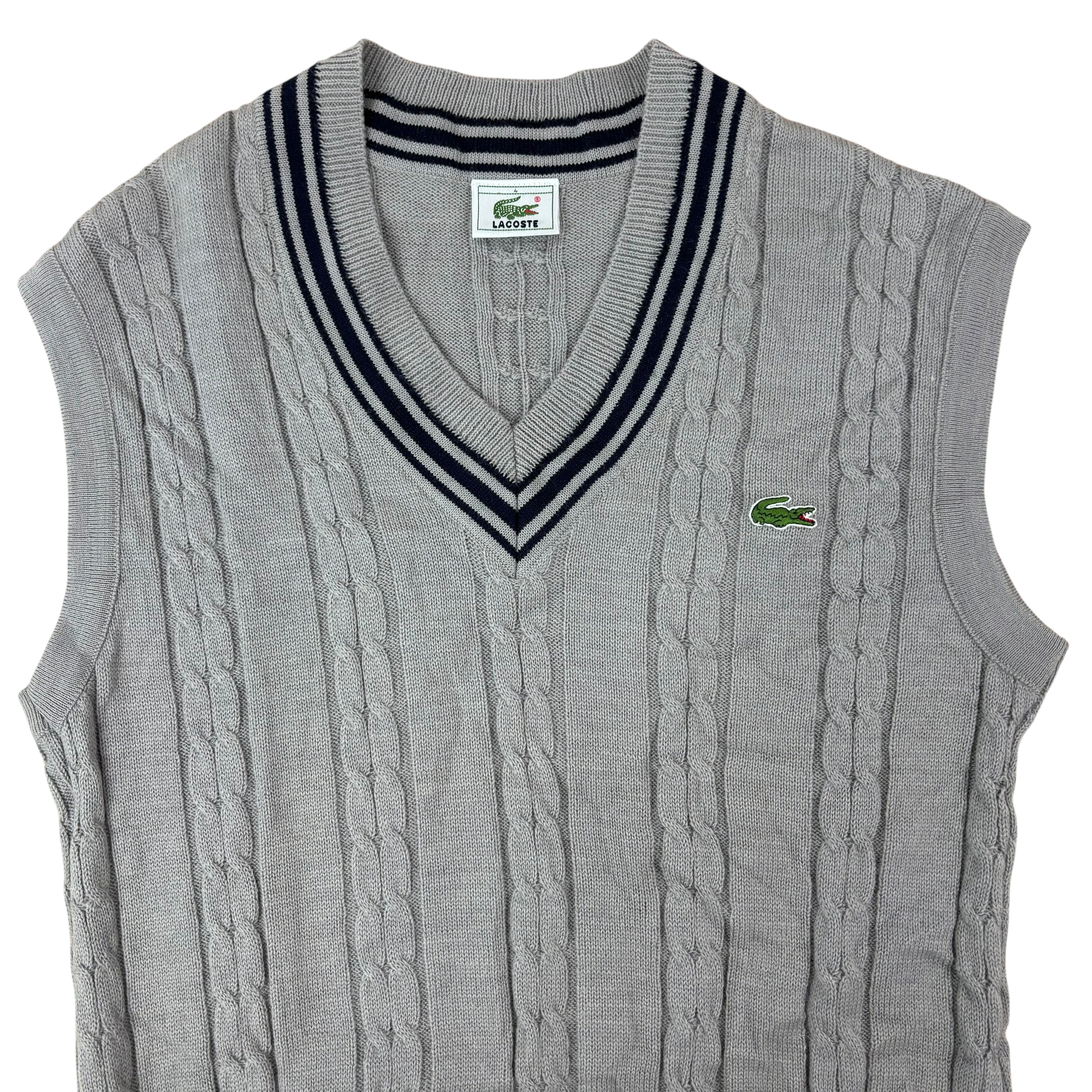 Lacoste Vintage Grey Knitted V-Neck Sweater Vest (S)