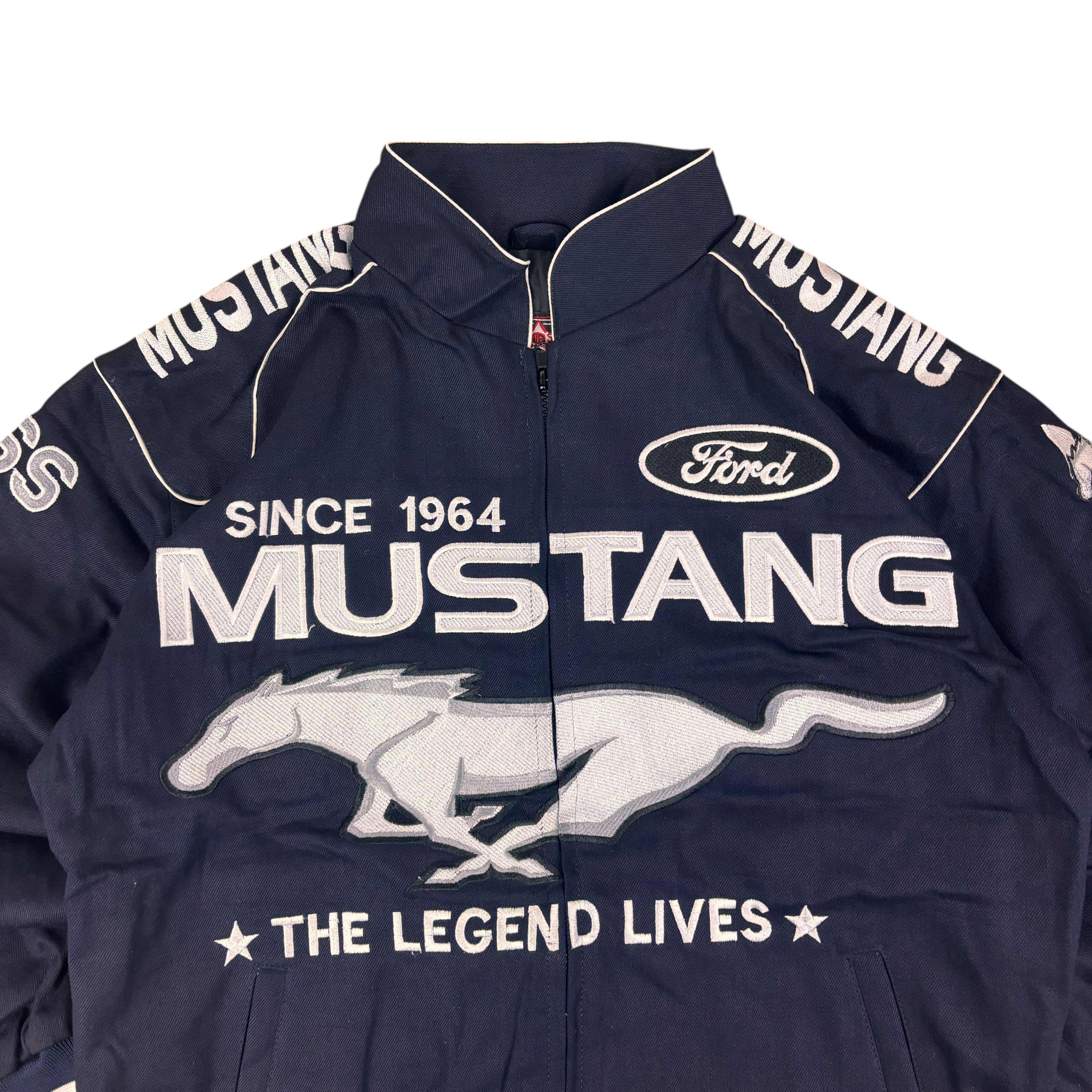 JHDesign Navy Ford Mustang NASCAR Racing Jacket (L)