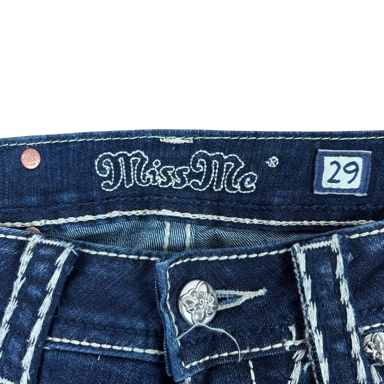 MissMe Y2K Distressed Boot-Cut Jeans (29”)