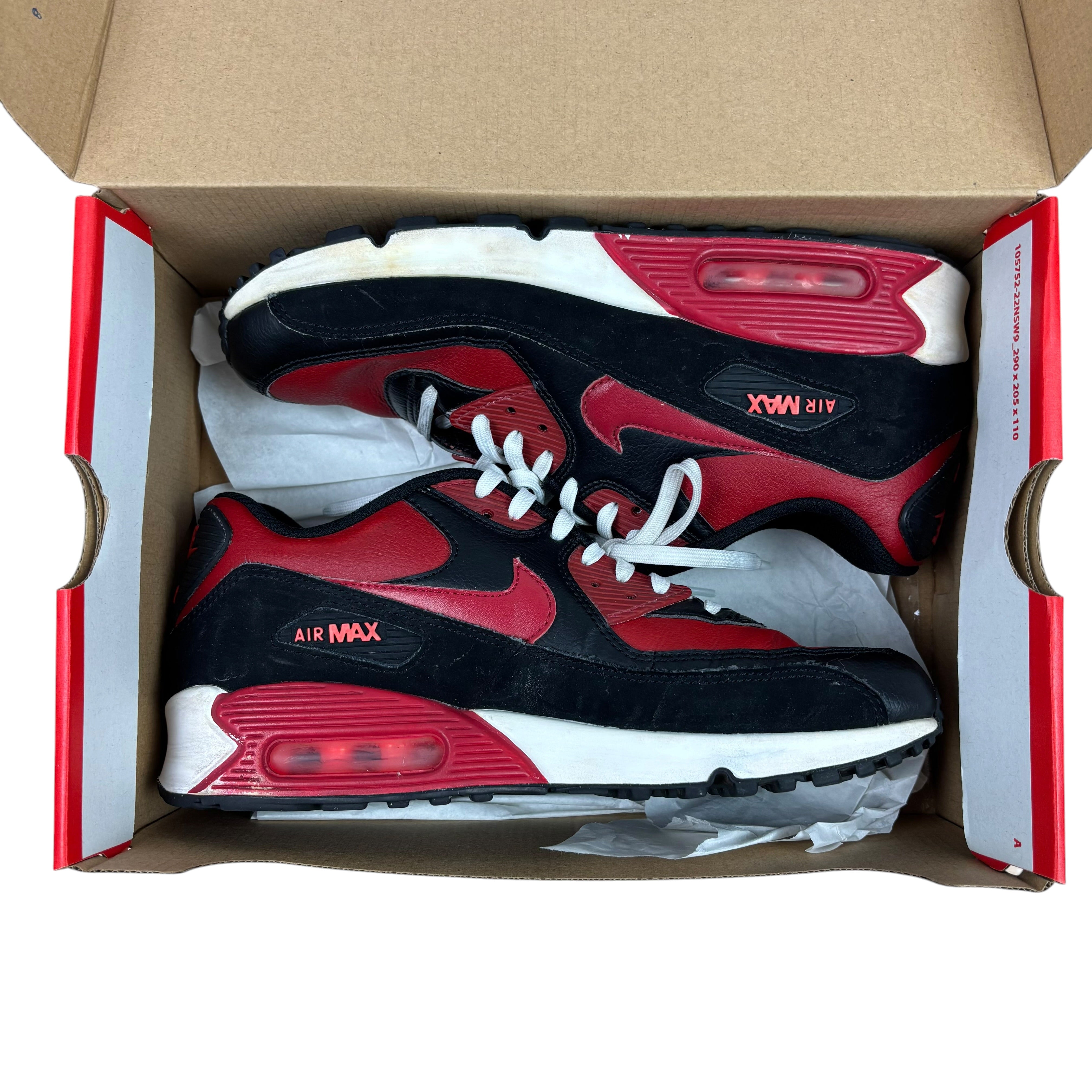 Nike AirMax90 LTR Black Red Trainers (UK6)