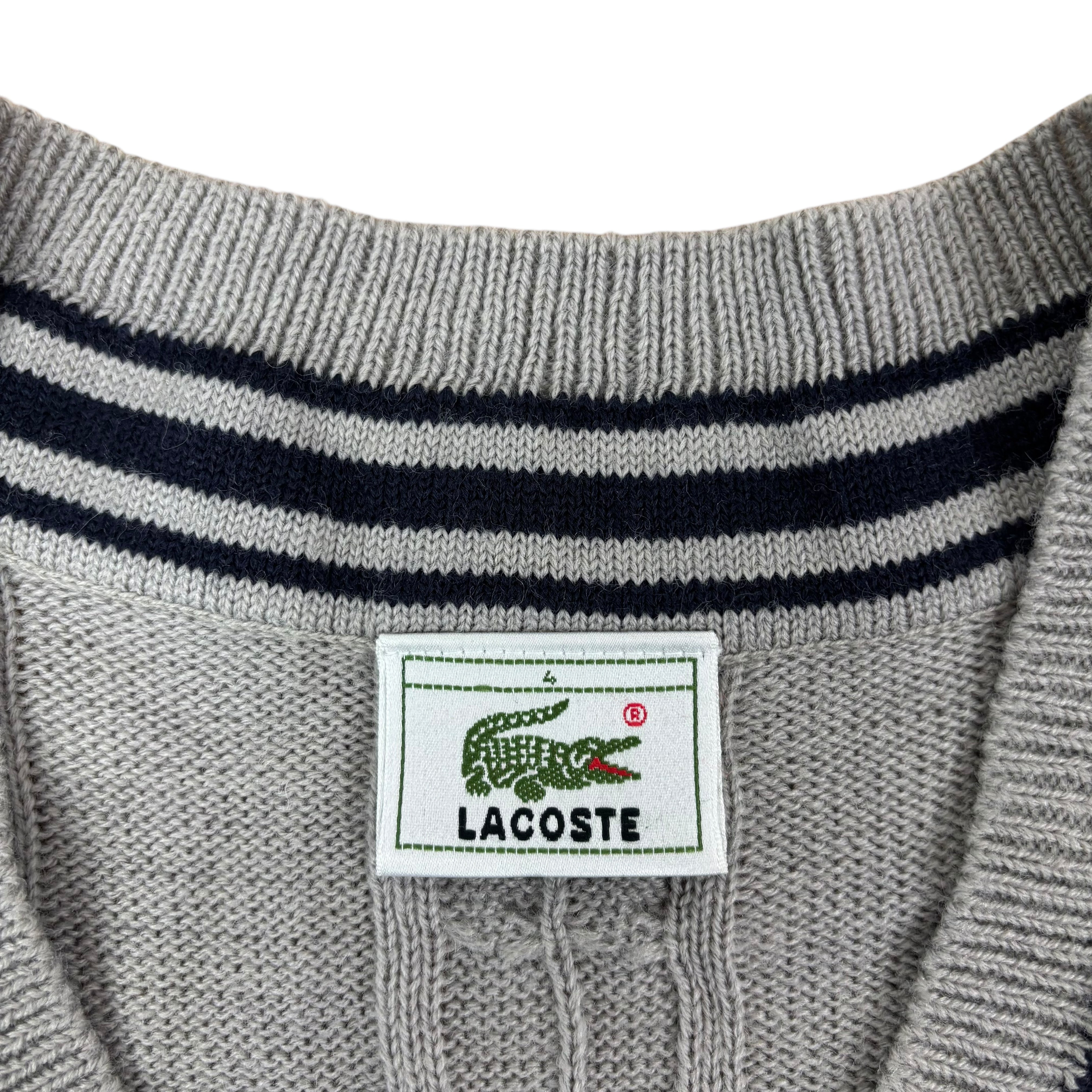 Lacoste Vintage Grey Knitted V-Neck Sweater Vest (S)