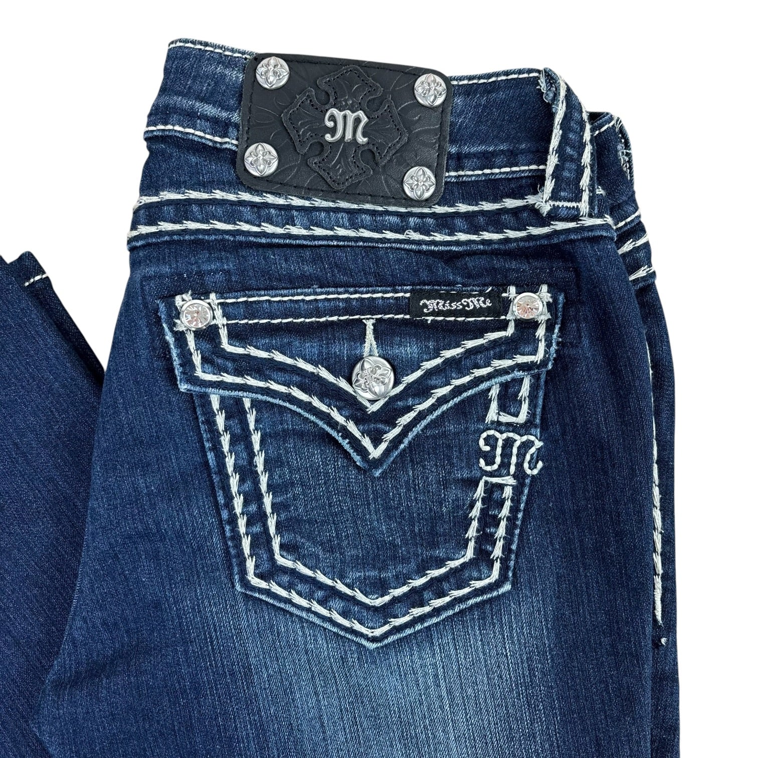 MissMe Y2K Distressed Boot-Cut Jeans (29”)