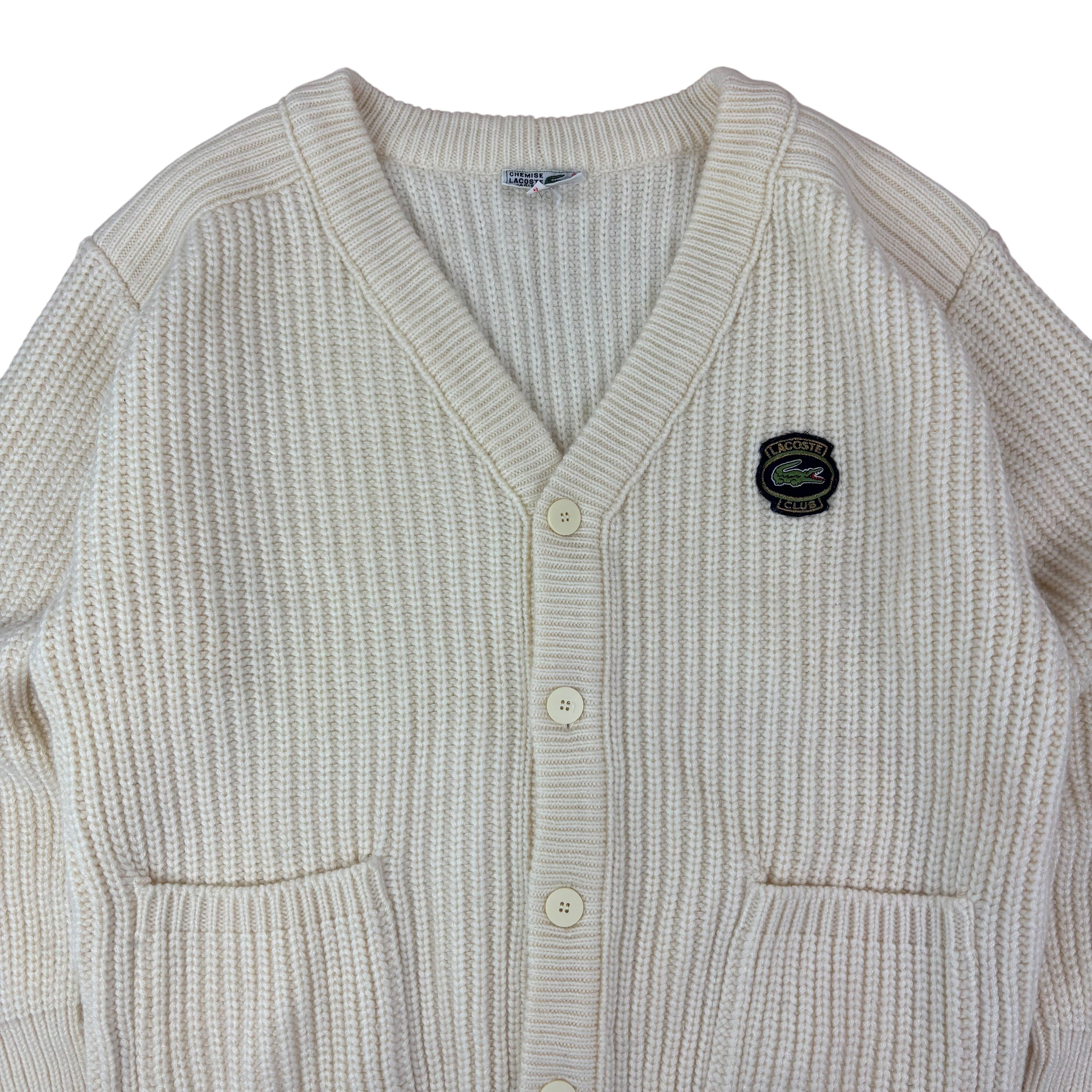 Lacoste Club Chemise Vintage Cream Knitted Tennis Cardigan (XL)