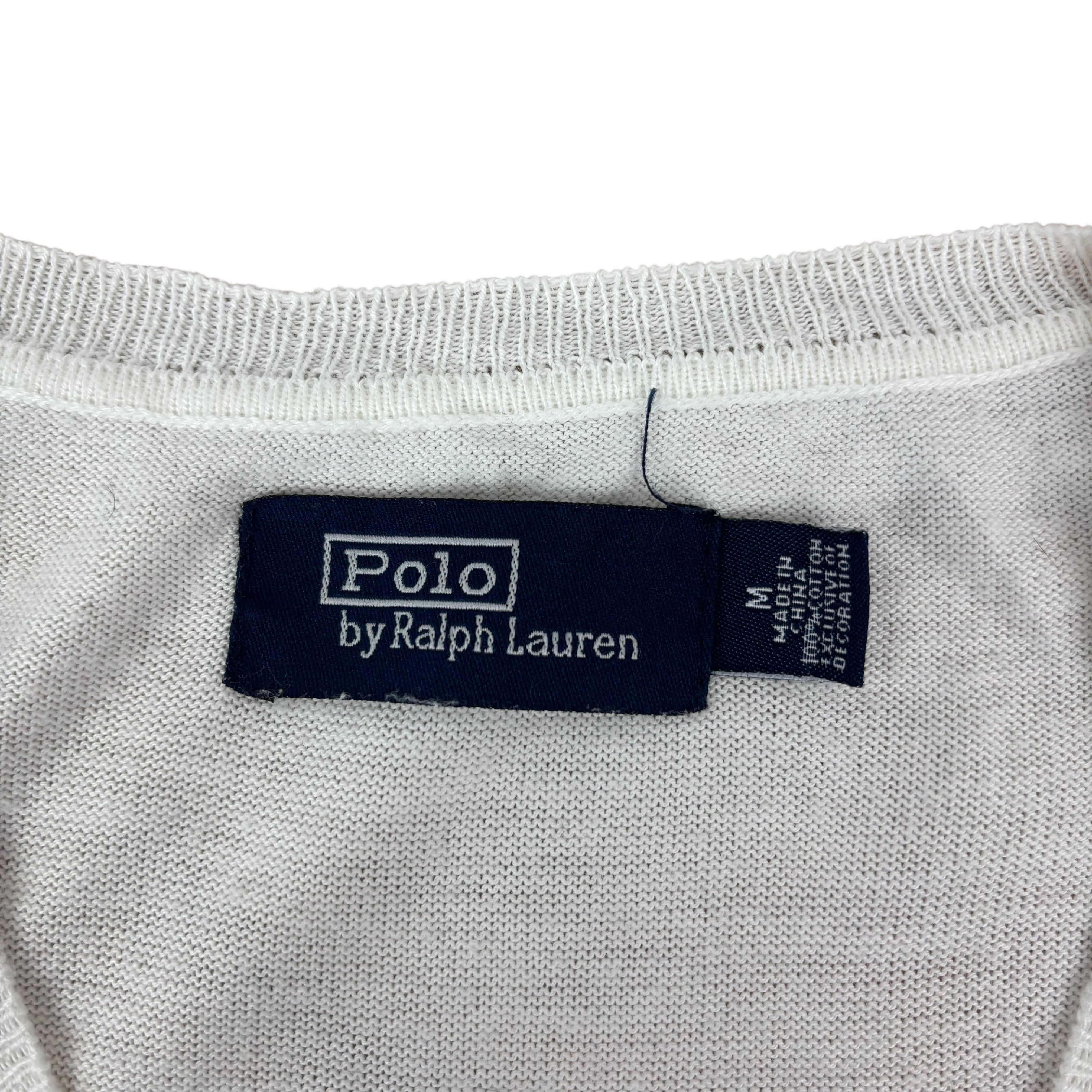 Polo Ralph Lauren White Knitted V-Neck Sweater (M)