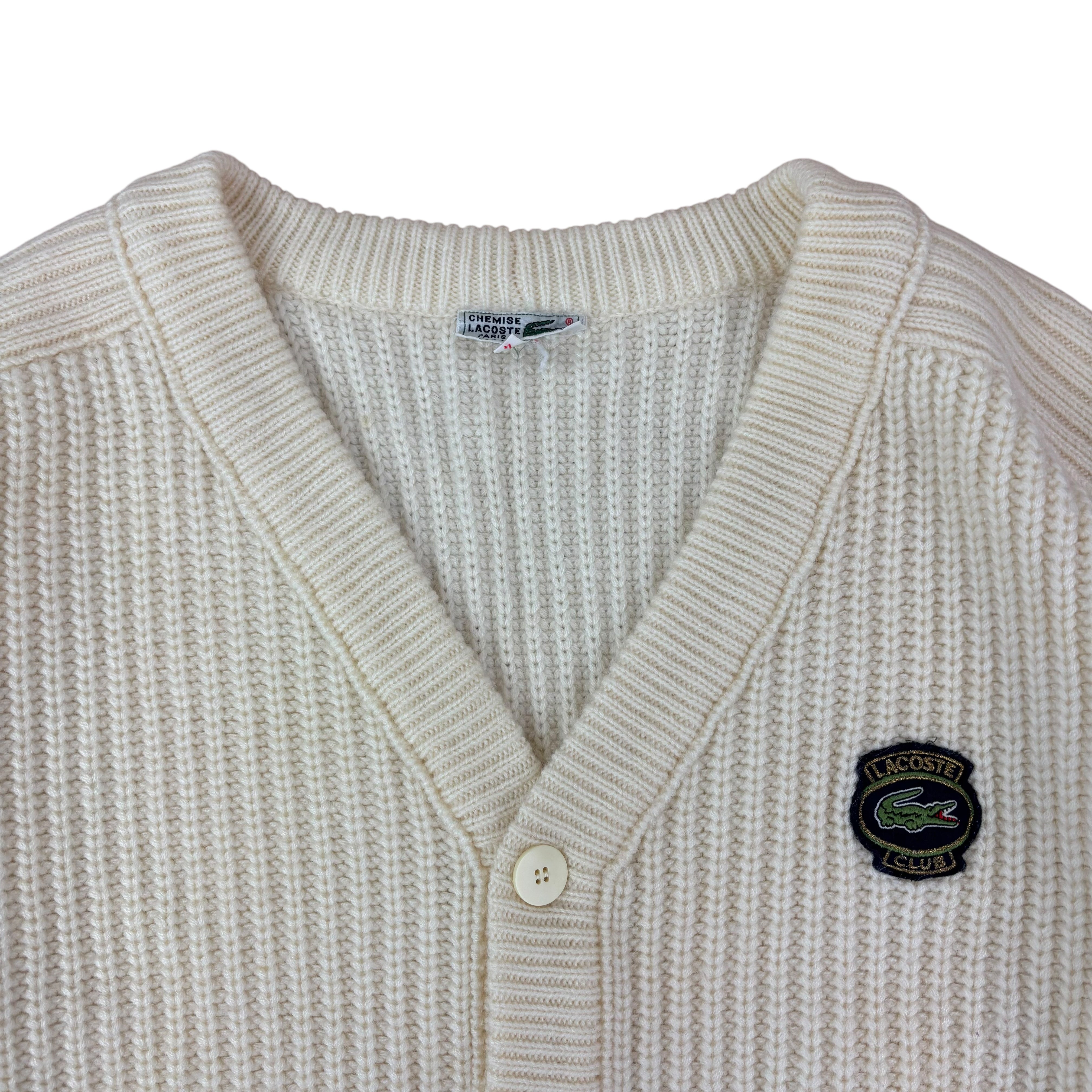 Lacoste Club Chemise Vintage Cream Knitted Tennis Cardigan (XL)