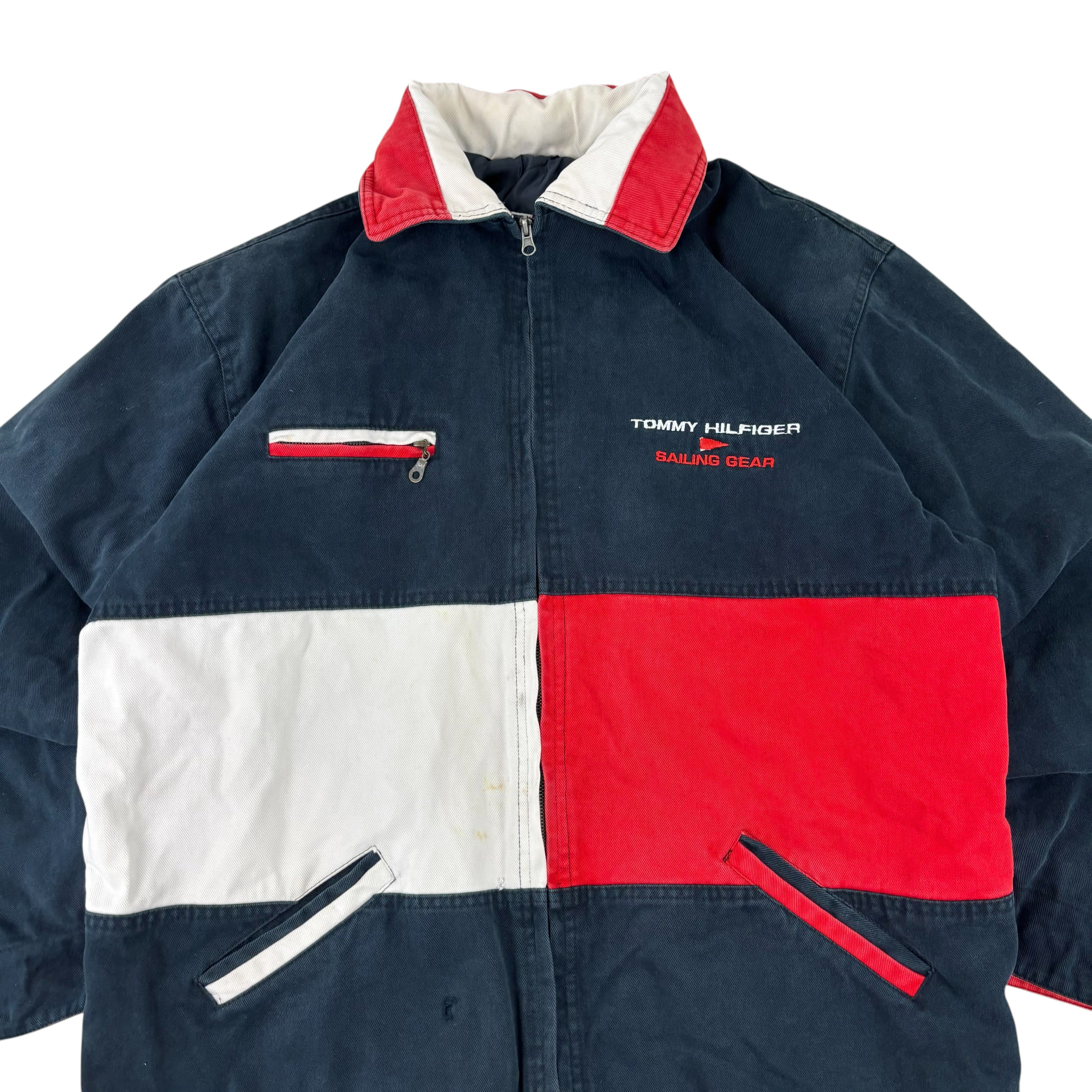 Tommy Hilfiger Sailing Gear 90s Denim Flag Quilted Jacket (XL)