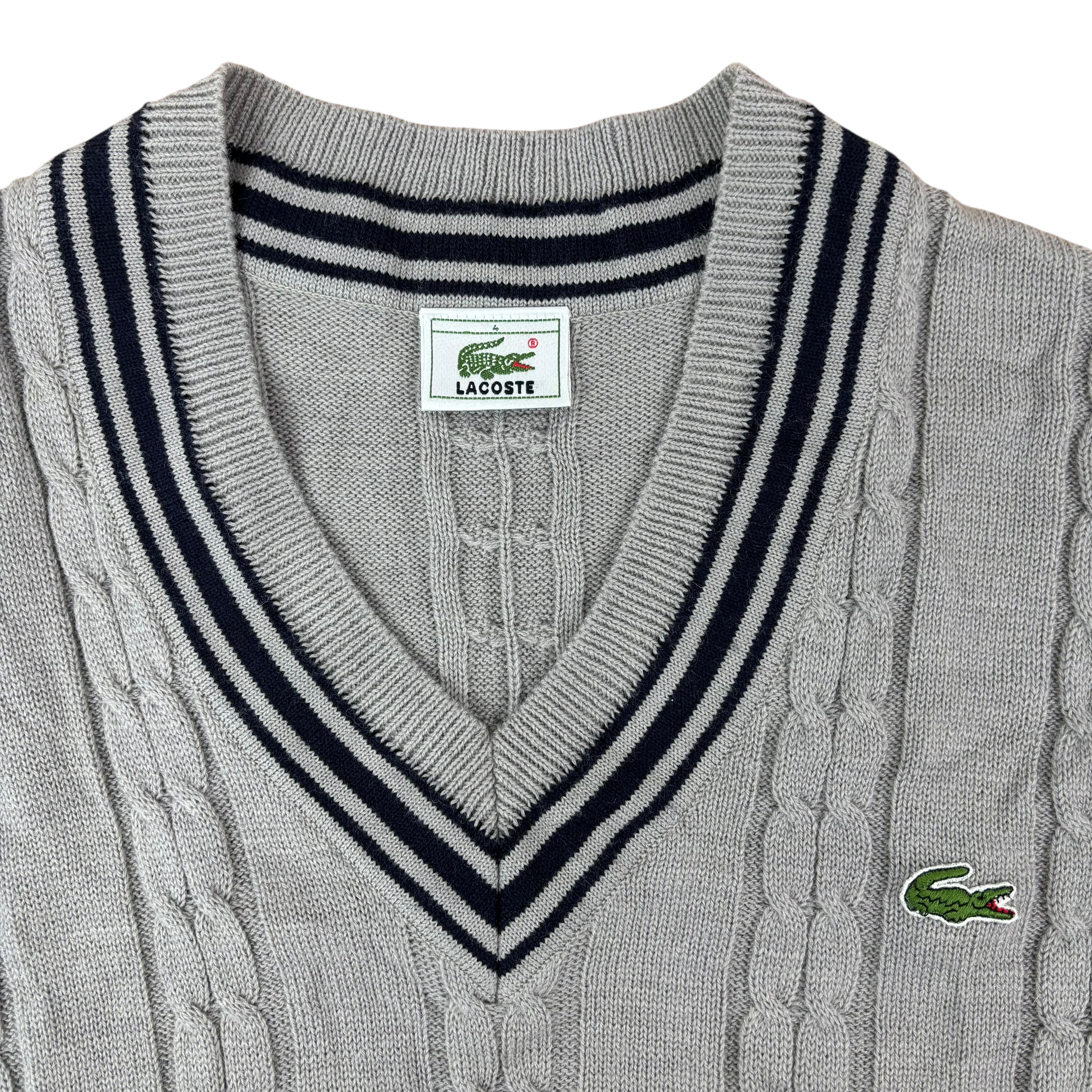 Lacoste Vintage Grey Knitted V-Neck Sweater Vest (S)