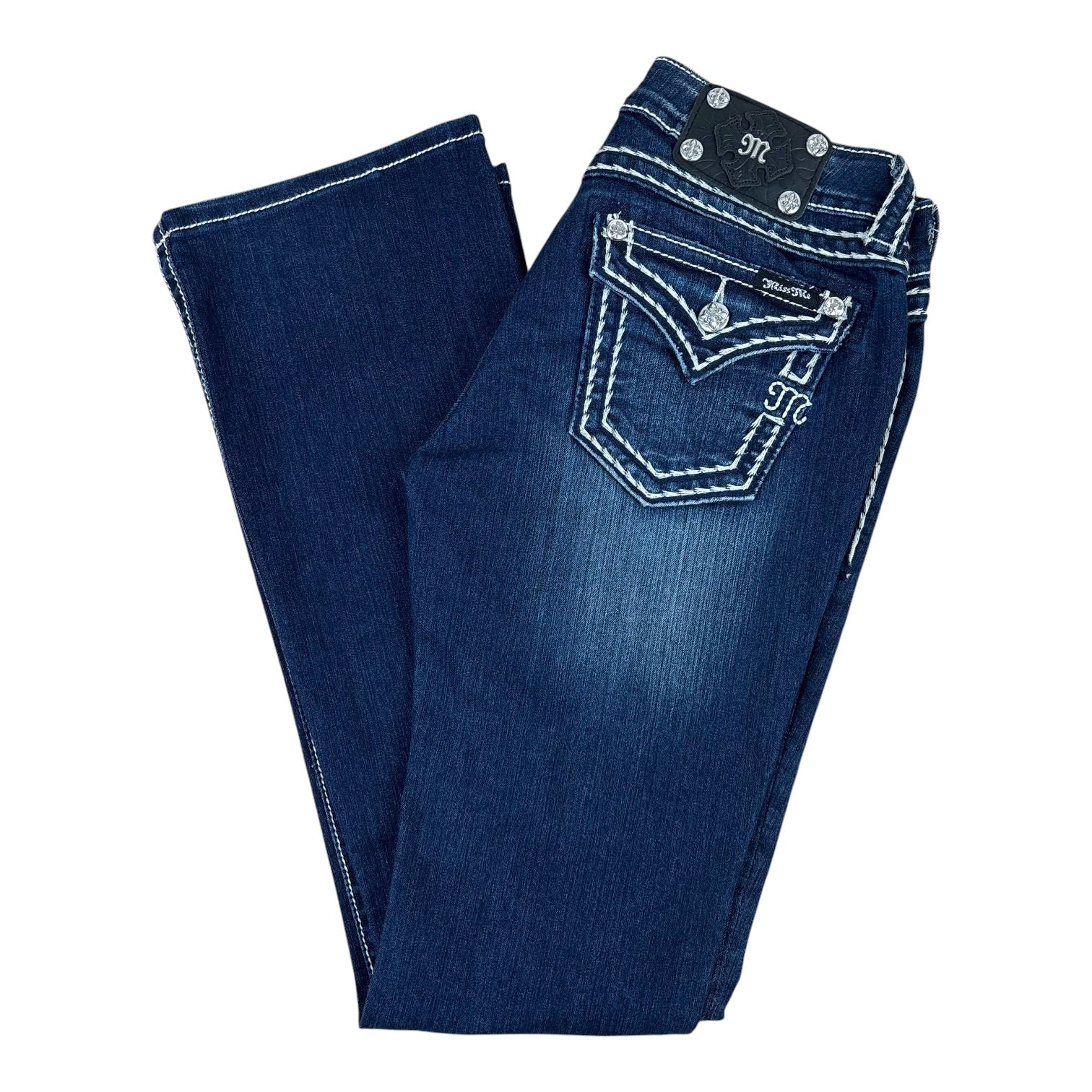 MissMe Y2K Distressed Boot-Cut Jeans (29”)
