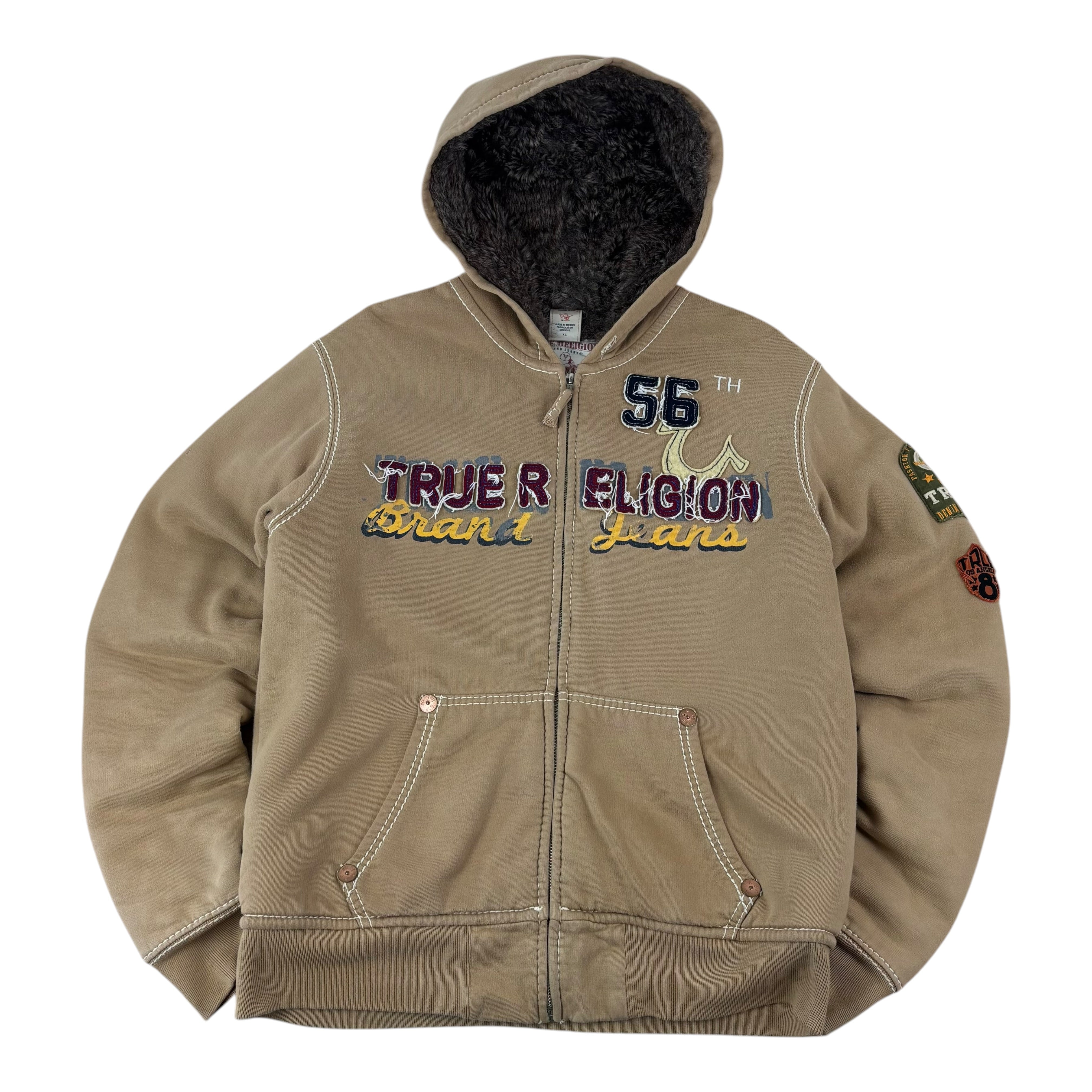 True Religion Y2K Contrast Stitch Faux-Fur Lined Hoodie (XL)