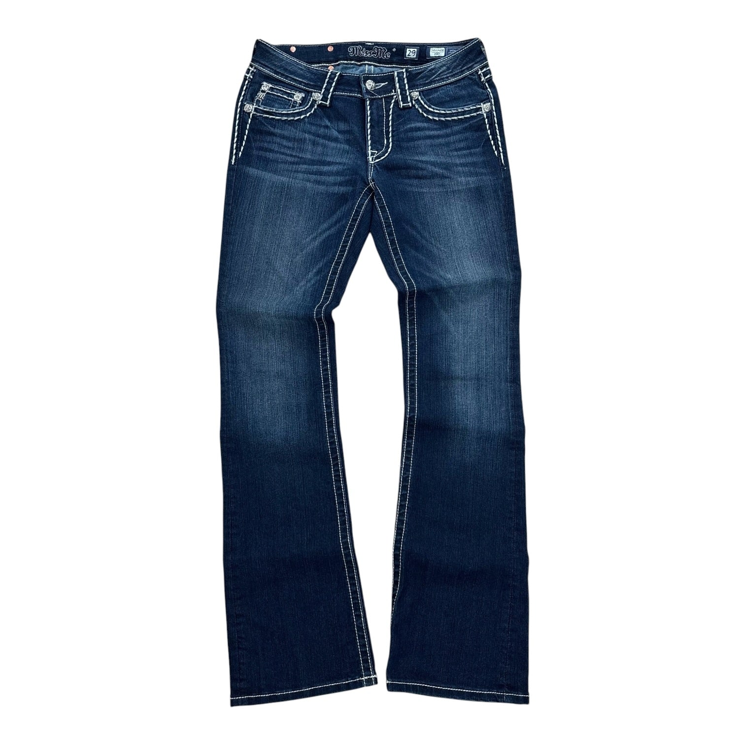MissMe Y2K Distressed Boot-Cut Jeans (29”)