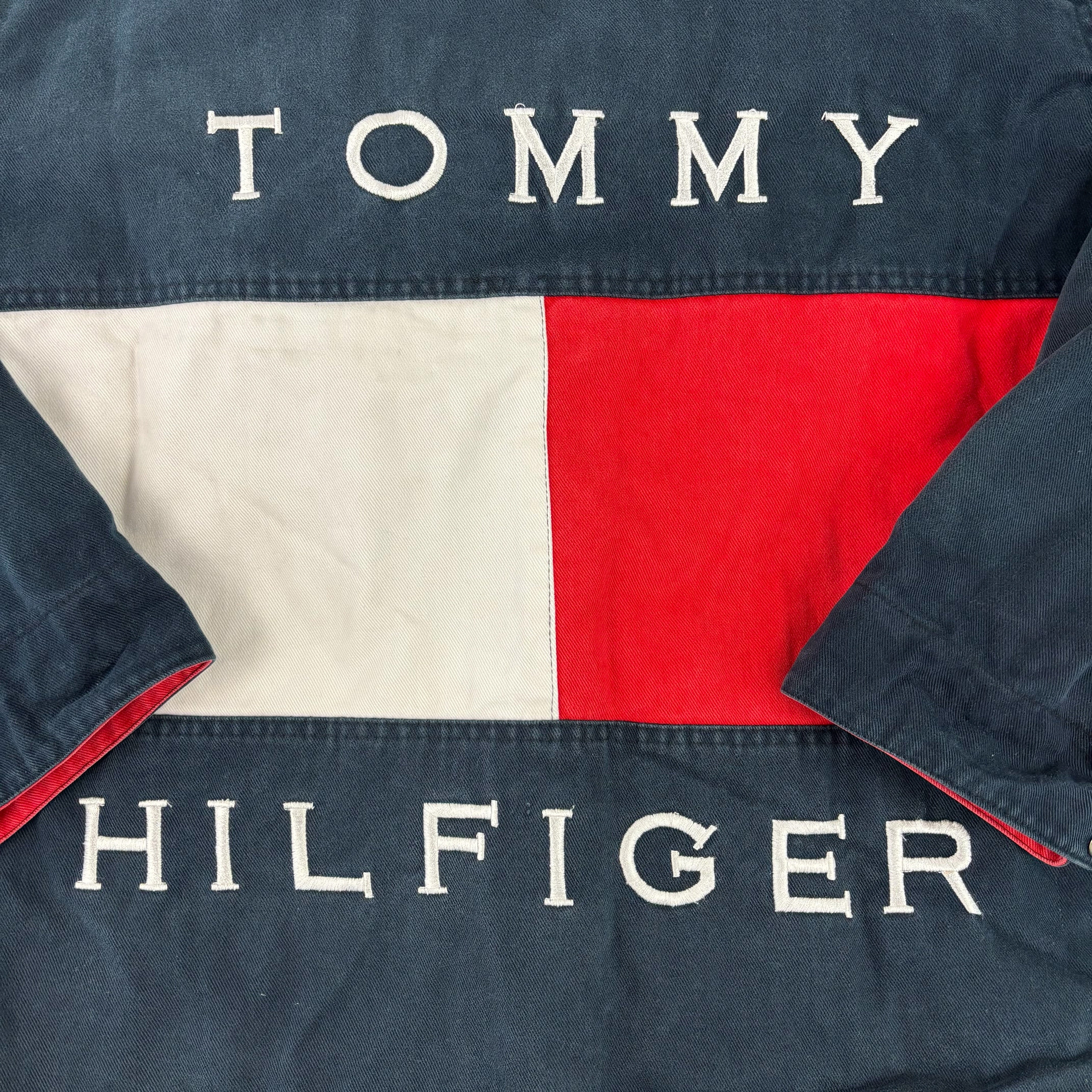 Tommy Hilfiger Sailing Gear 90s Denim Flag Quilted Jacket (XL)